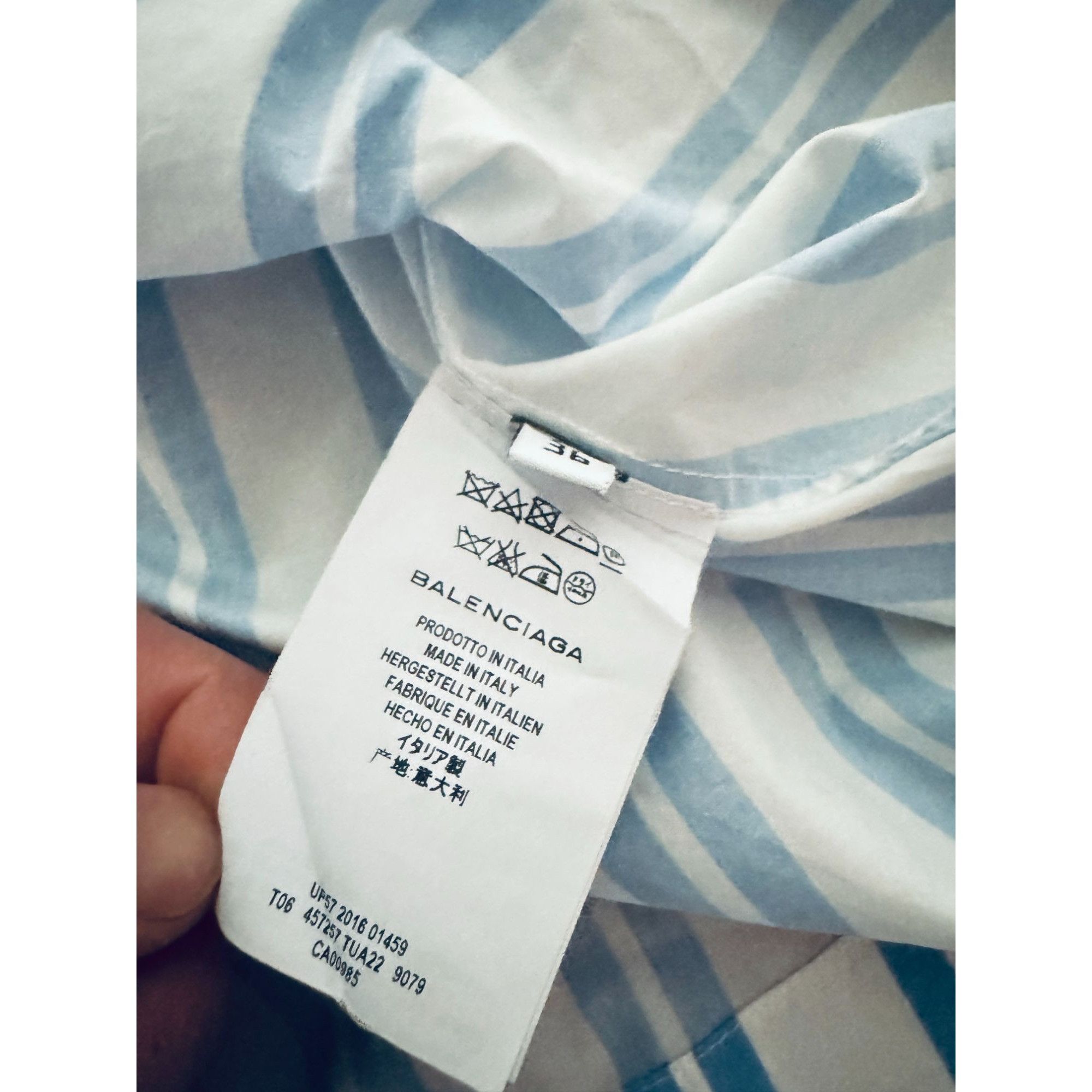 Balenciaga Oversized White Blue Striped Short Sleeves Shirt Size S / US 4 / IT 40 - 5 Thumbnail