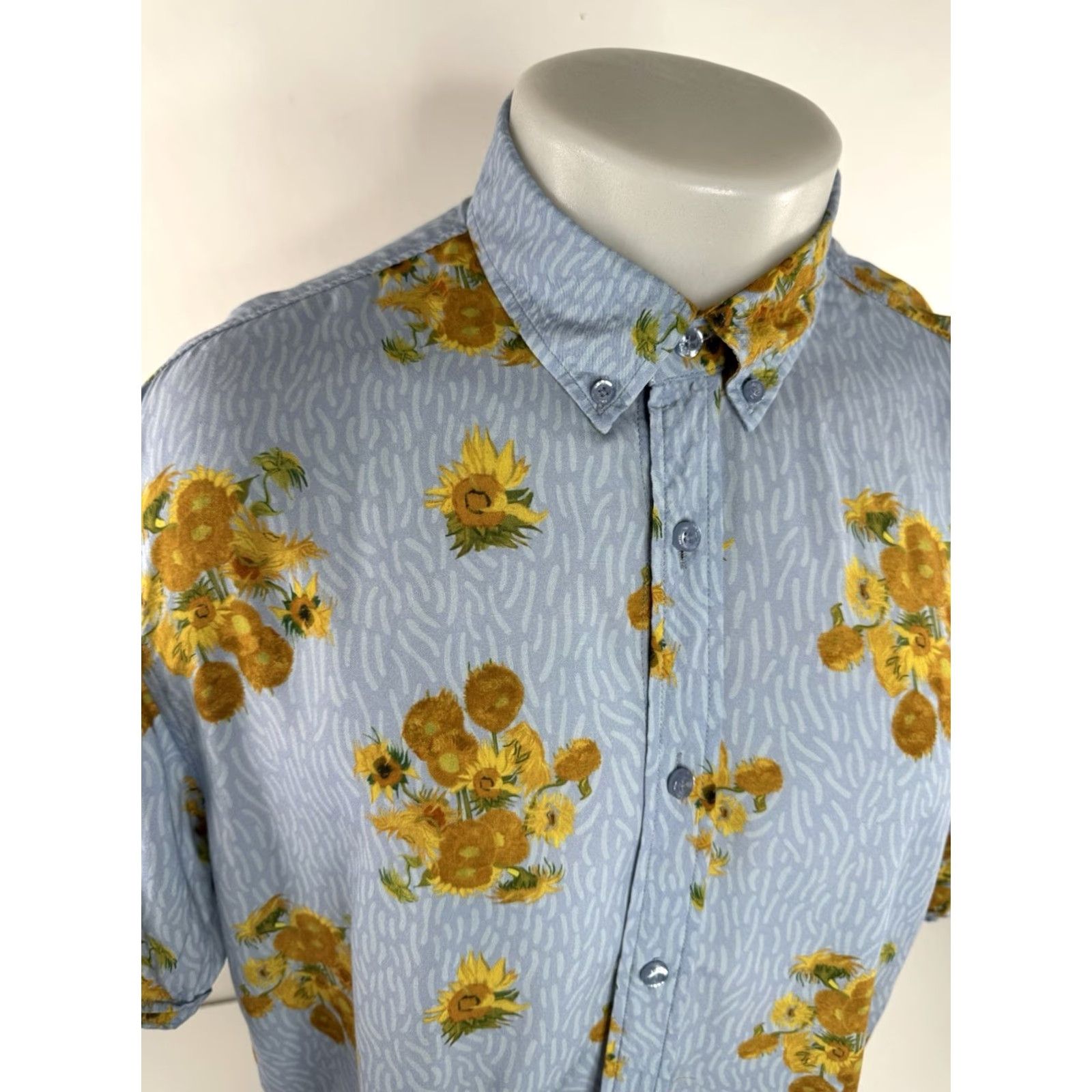 Sunflower RSVLTS VAN GOGH SUNFLOWERS Mens M Shirt Cardigan Button-Up Short Sleeve Blue 90s J8 Mens Size US M / EU 48-50 / 2 - 2 Thumbnail