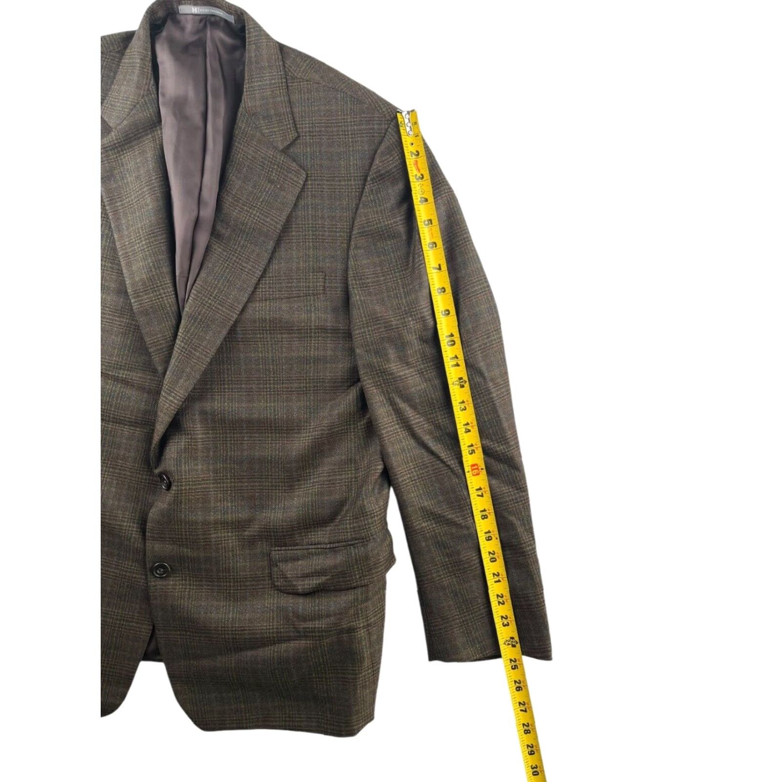 Vintage Hickey Freeman Blazer Jacket Wool Blend Plaid 42 Regular Brown Mens Two-Button Notch Lapel Size 42R - 7 Thumbnail