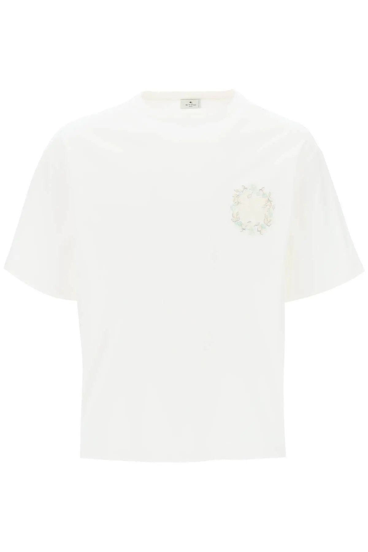 image of Etro O1S22I1N0224 Floral Pegasus Embroidered T-Shirt In White, Men's (Size Small)