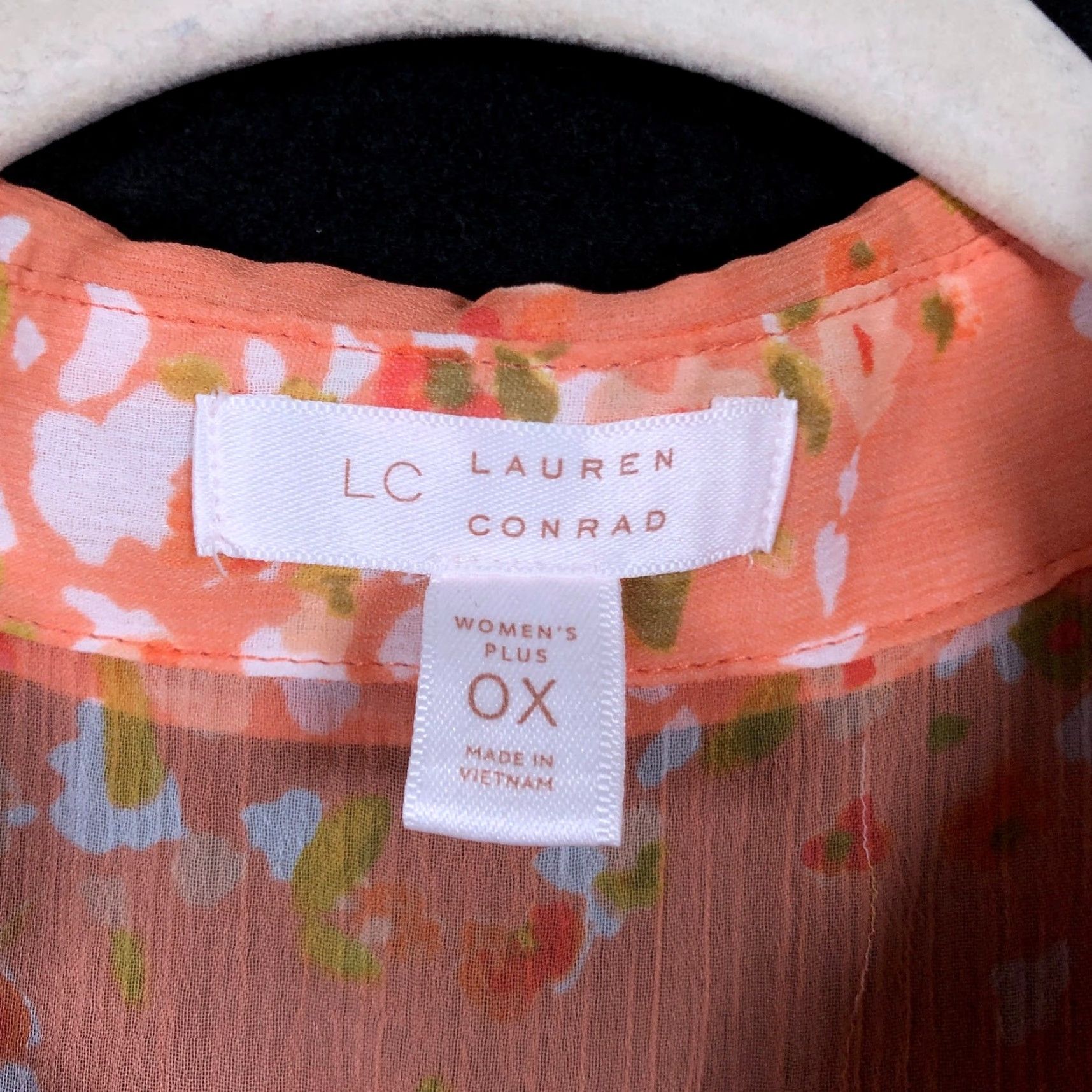 Lauren Conrad VINTAGE LC Lauren Conrad Blouse Womens Sleeveless Floral V-Neck 0X Orange White Pleated Popover Pullover Size XL / US 12-14 / IT 48-50 - 6 Thumbnail