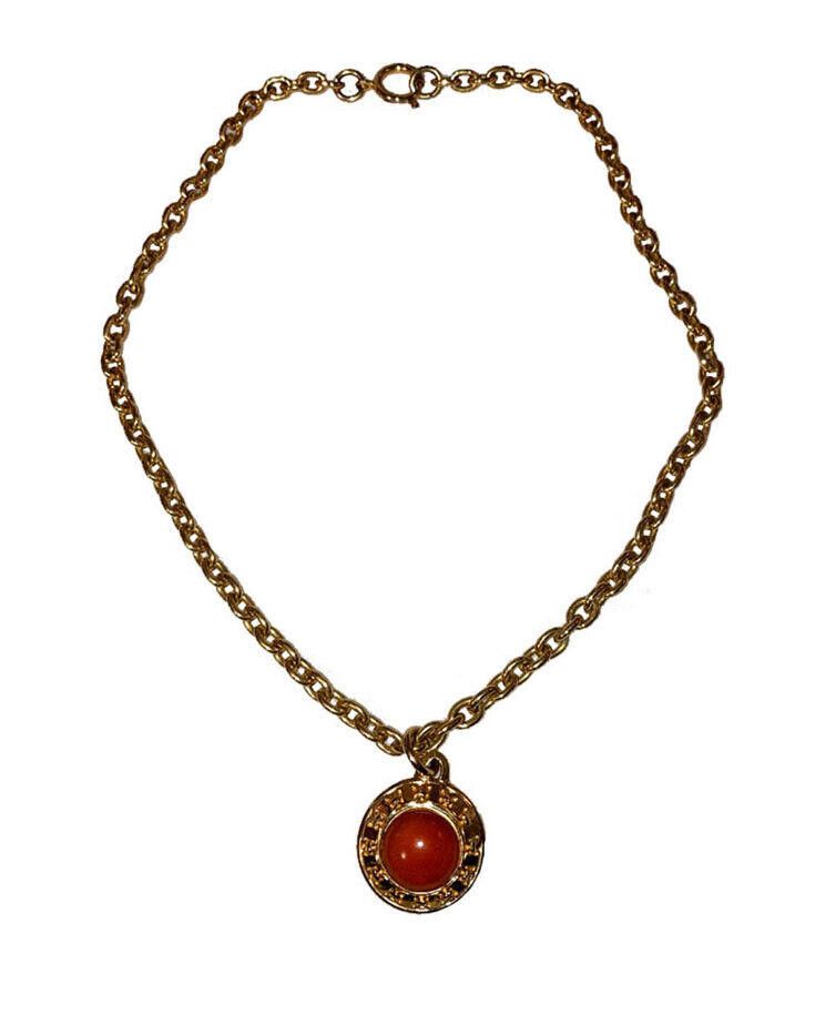 Salvatore Ferragamo Salvatore Ferragamo Orange Resin Cabochon Pendant Necklace Size ONE SIZE - 5 Thumbnail