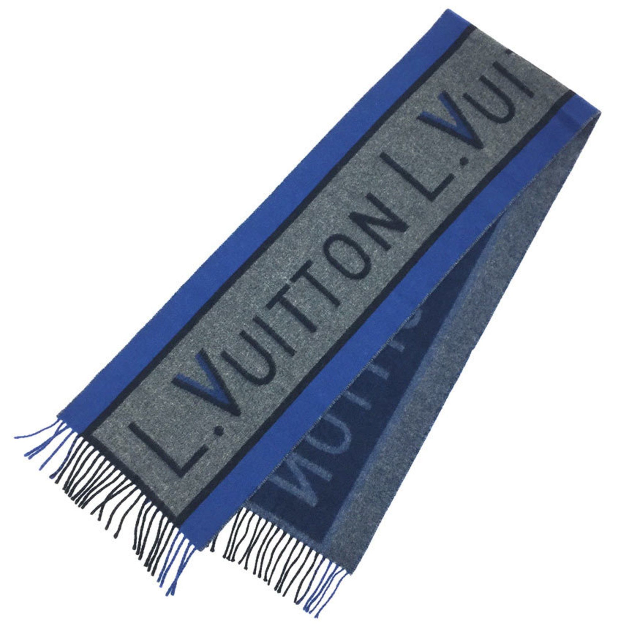 Louis Vuitton Louis Vuitton Scarf Echarpe Archive M70545 Wool x Cashmere Gray Blue Men's Size ONE SIZE - 1 Thumbnail