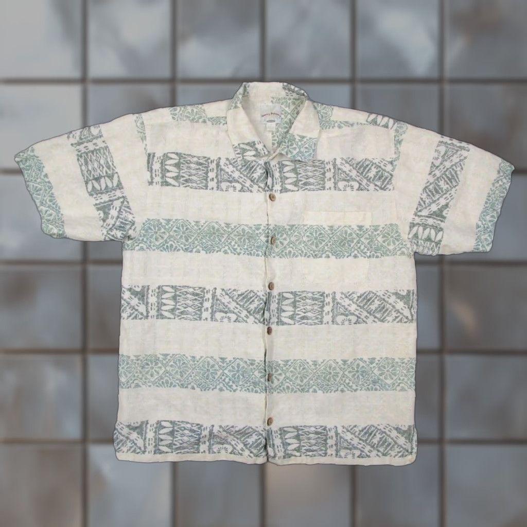 Tommy Bahama Tommy Bahama Shirt Mens Medium Beige Silk Linen Button Up Hawaiian Abstract Tiki Size US M / EU 48-50 / 2 - 1 Thumbnail