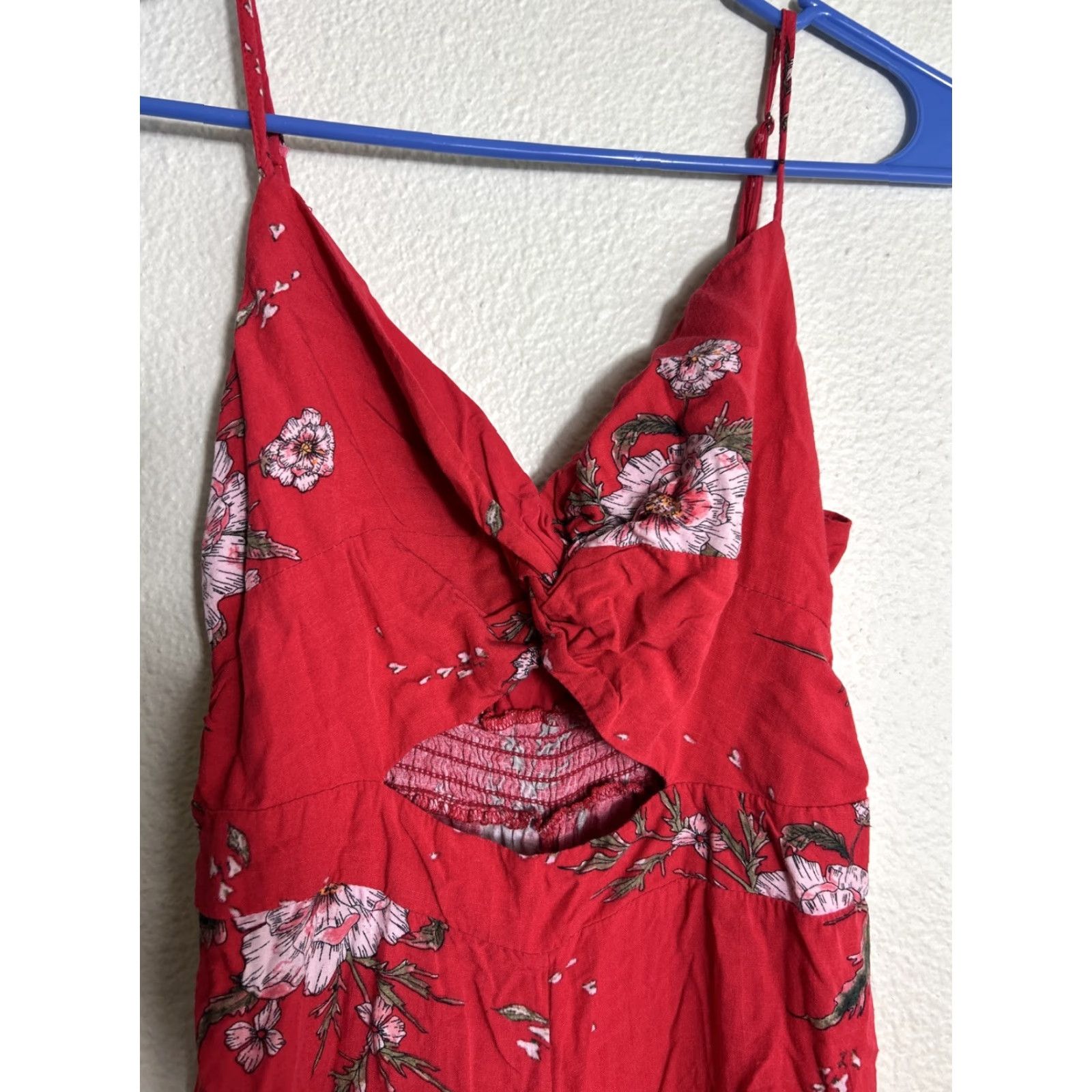 Vintage VINTAGE Lush Womens Small Twist Peekaboo Red Floral Wide Leg Jumper Size S / US 4 / IT 40 - 2 Thumbnail