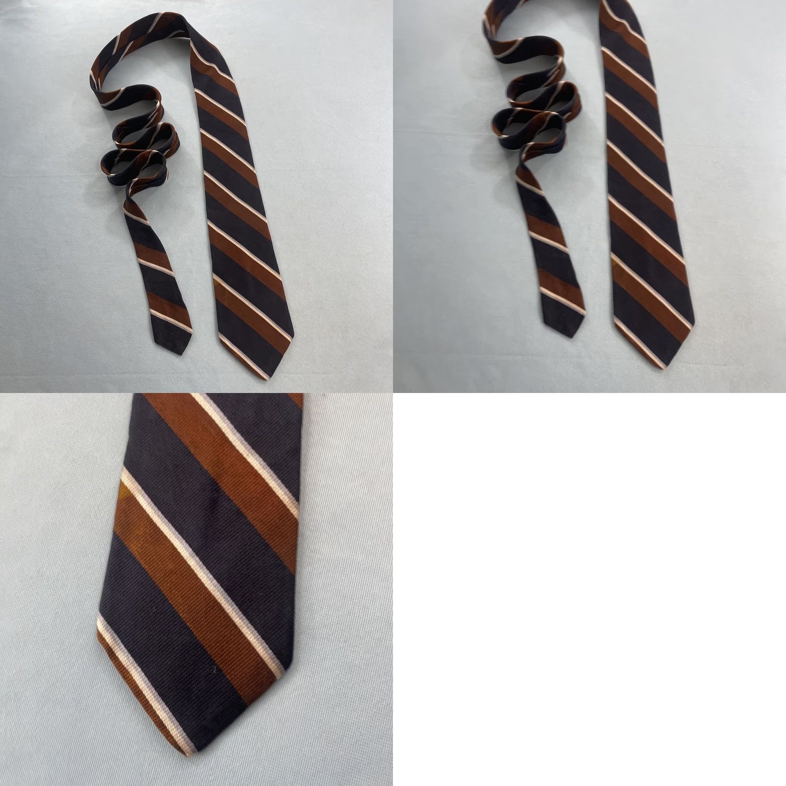 Vintage VINTAGE Pauline Trigère Silk Repp Tie Striped Navy Brown White 60" 3.2" Tie Mens 70s Designer Capstone Capsule Neckwear Size ONE SIZE - 11 Thumbnail
