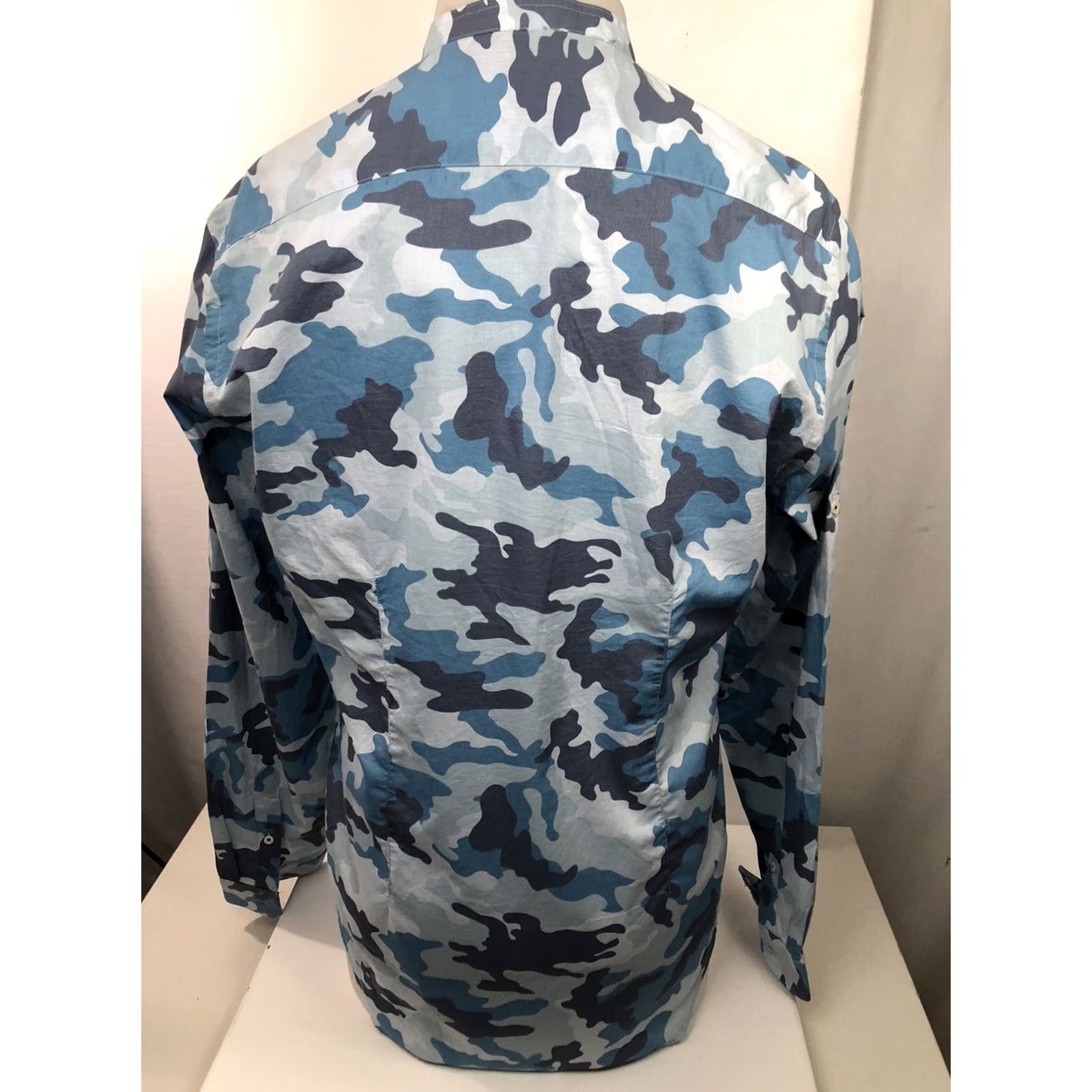 Zara ZARA MAN Camouflage Slim Shirt Collarless Blue S Short Sleeve? Size US S / EU 44-46 / 1 - 5 Thumbnail