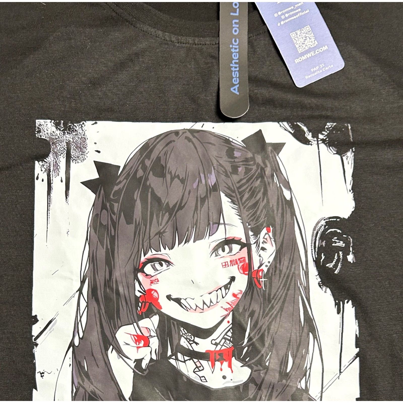 Vintage ROMWE Men's Black Evil Smile Girl Graphic Print Shirt Sz 2XL NWT Anime Shirt Men Short Sleeve Graphic Print Shirt Black Mens 2XL Anime Size US XXL / EU 58 / 5 - 6 Thumbnail
