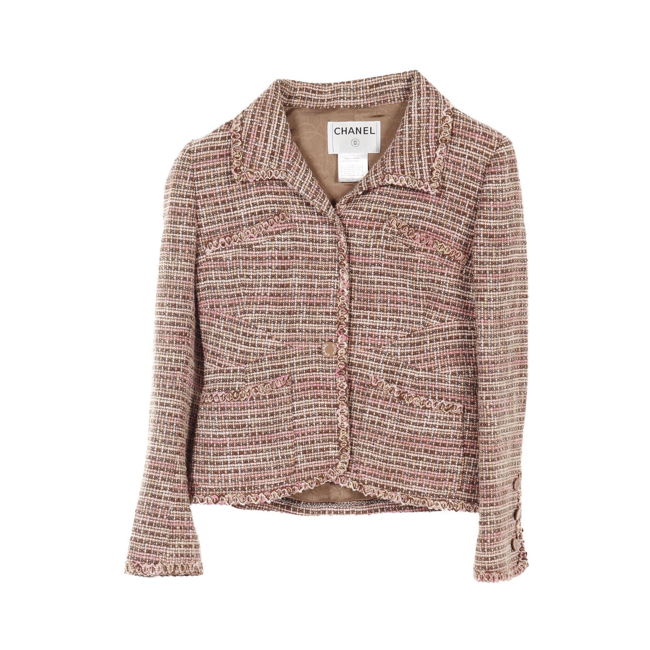 Chanel Chanel Tweed Jacket Linen Cotton Pink Brown Size ONE SIZE - 1 Thumbnail