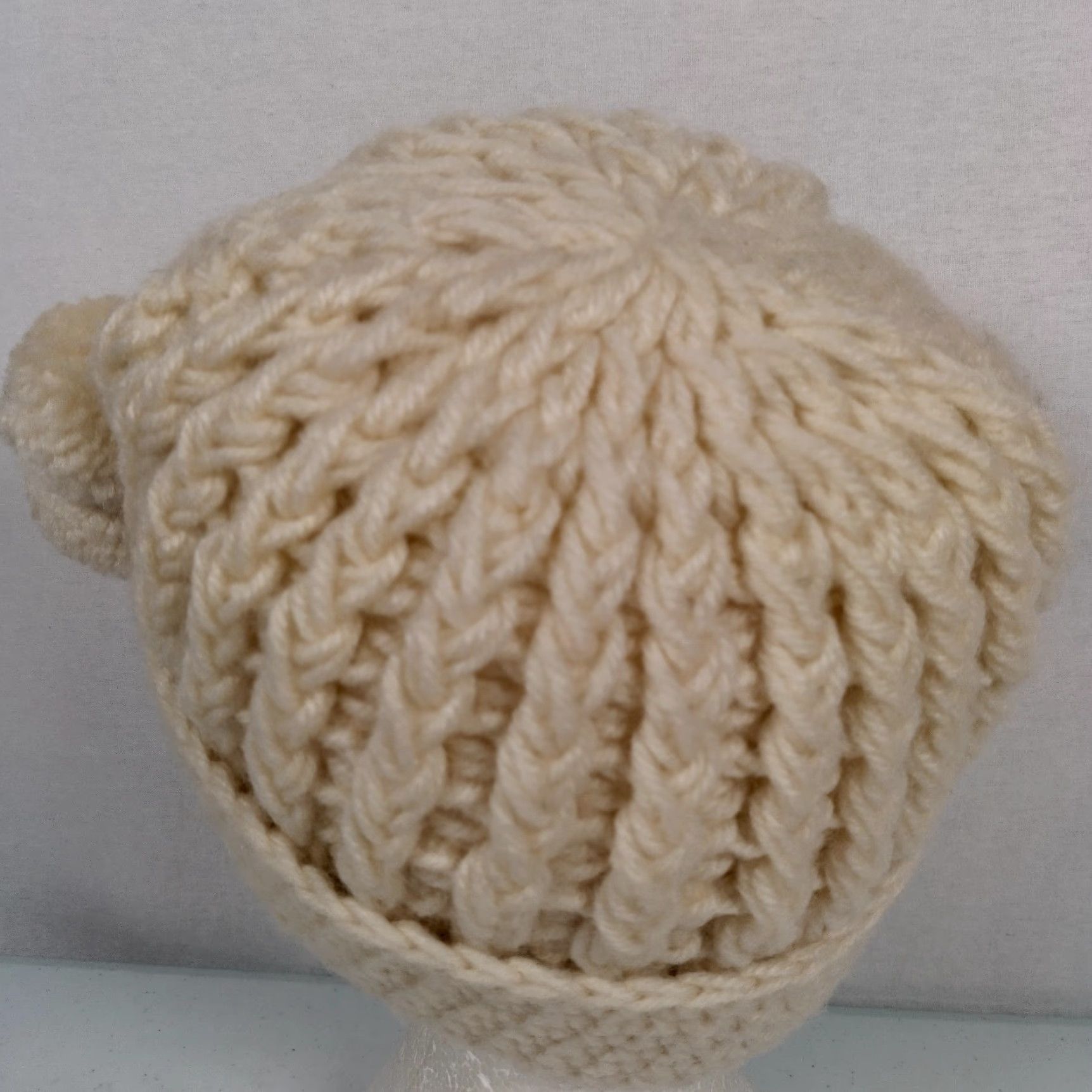Vintage VINTAGE Beanie Knit Hat Women One Size Ivory Pom Pom Acrylic Japan #2403 Winter Hats - Womens Autumn Casual Size ONE SIZE - 7 Thumbnail