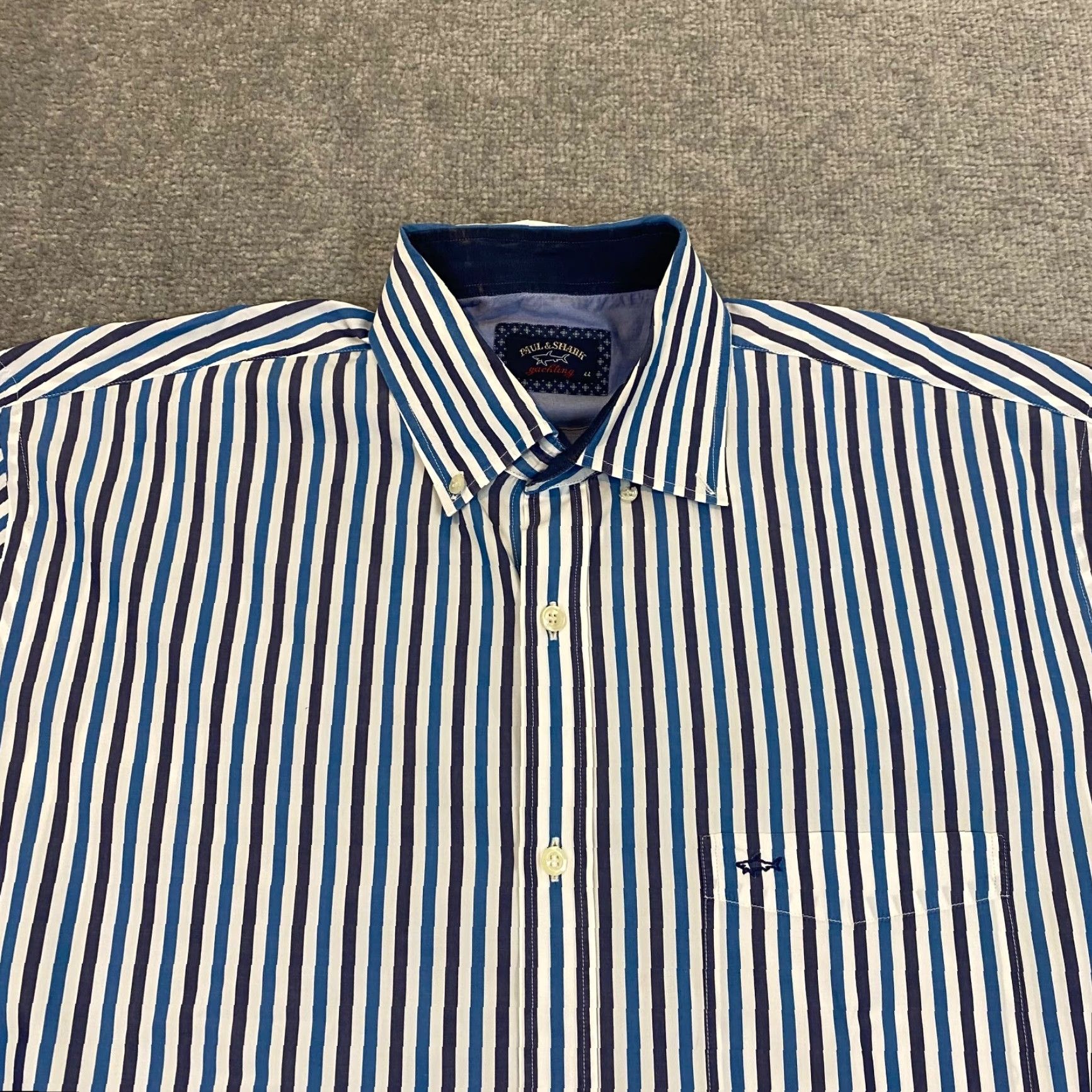 Paul & Shark PAUL & SHARK Yachting Shirt Mens 44 Blue White Striped Button-Down Dress Top L/S Size US XXL / EU 58 / 5 - 2 Thumbnail