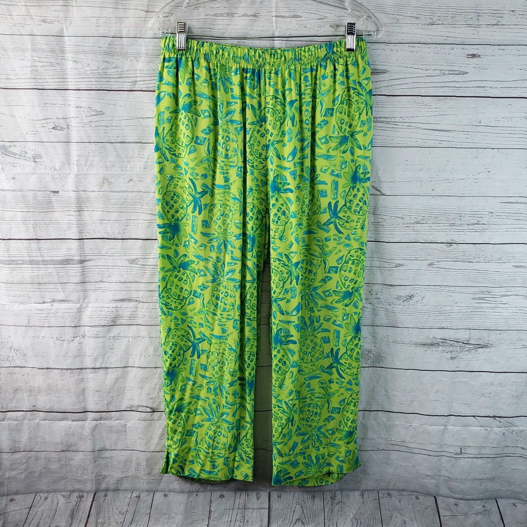 Vintage Sgt Leisure Hawaii Womens Cropped Pants Sz Medium Blue Green Pineapples Rayon Shirt? Size 32" / US 10 / IT 46 - 2 Thumbnail
