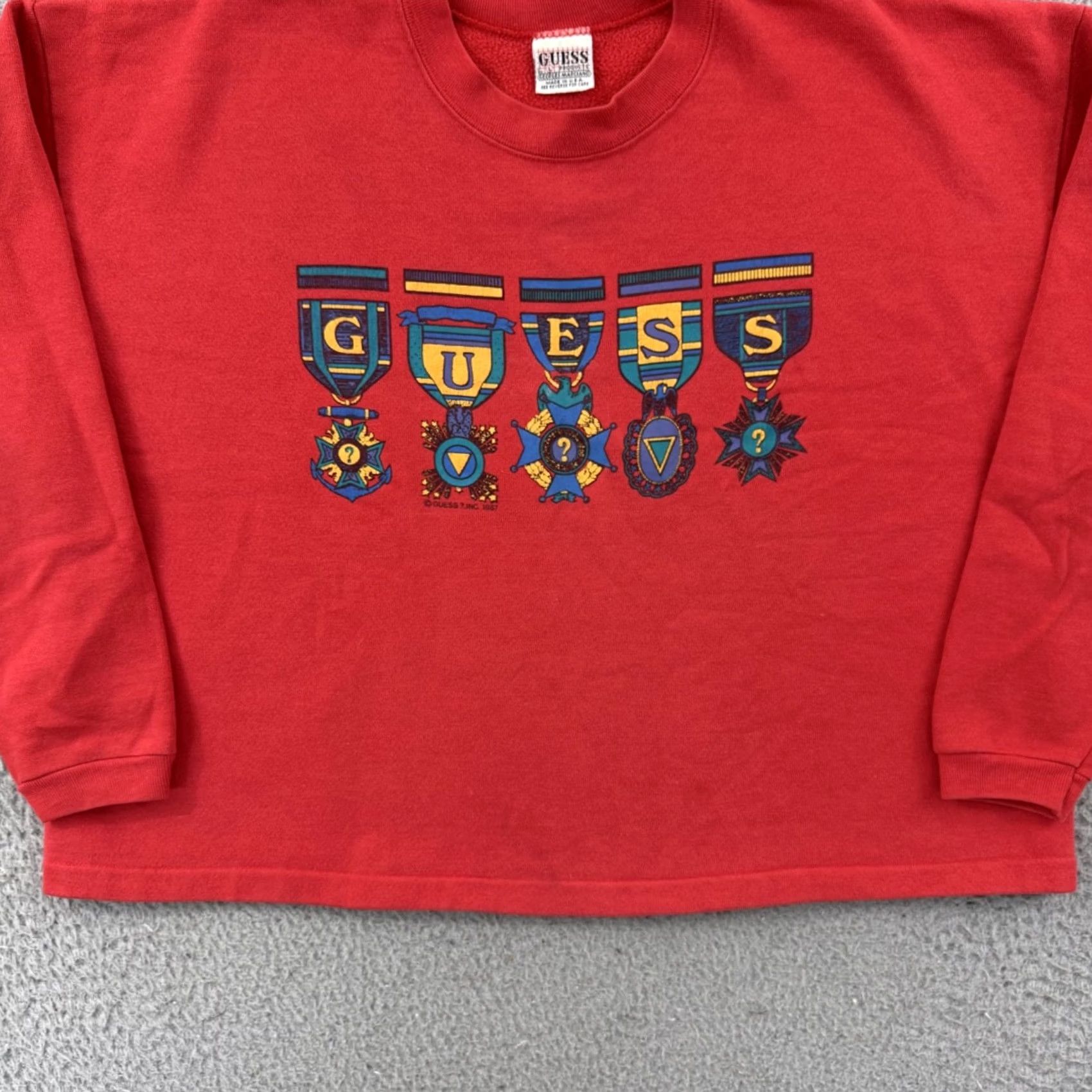 Guess VINTAGE Guess Sweatshirt Adult Large Red Crop 80s Georges Marciano Grunge Street USA 80s Mens Size US L / EU 52-54 / 3 - 2 Thumbnail