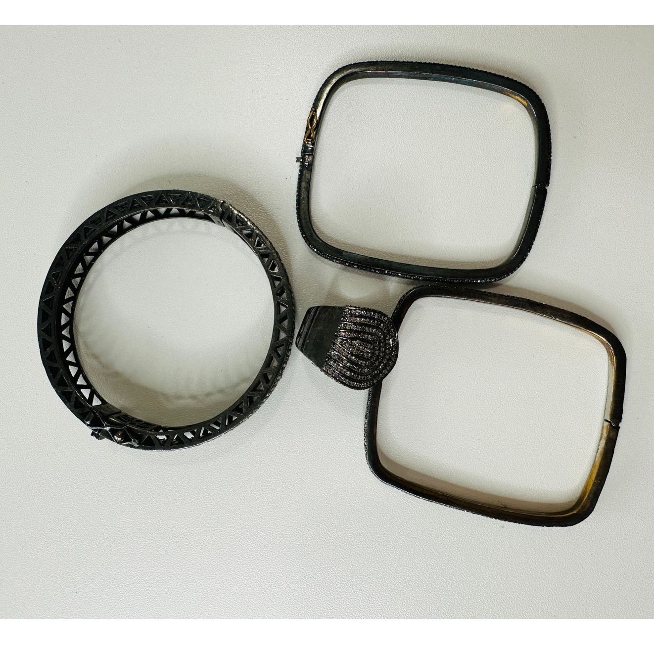 Other Gunmetal Rhinestone Bangle & Square Bracelets Matching Ring Size ONE SIZE - 3 Thumbnail