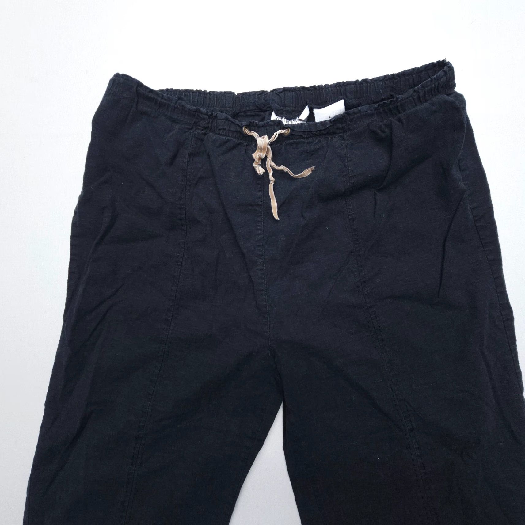 Vintage Kathy Ireland Linen Rayon Pull On Capri Crop Pants L Black Capri Pants Casual Travel Womens Regular Size L" Size 36" / US 14 / IT 50 - 4 Thumbnail