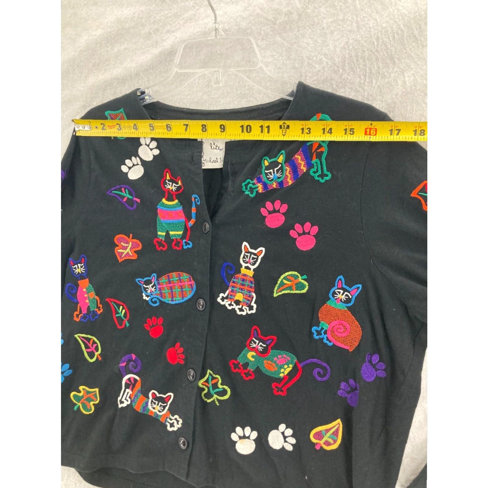 Simons Michael Simon Cat Embroidered Long Sleeve Cardigan Womens Large Black Size L / US 10 / IT 46 - 3 Thumbnail