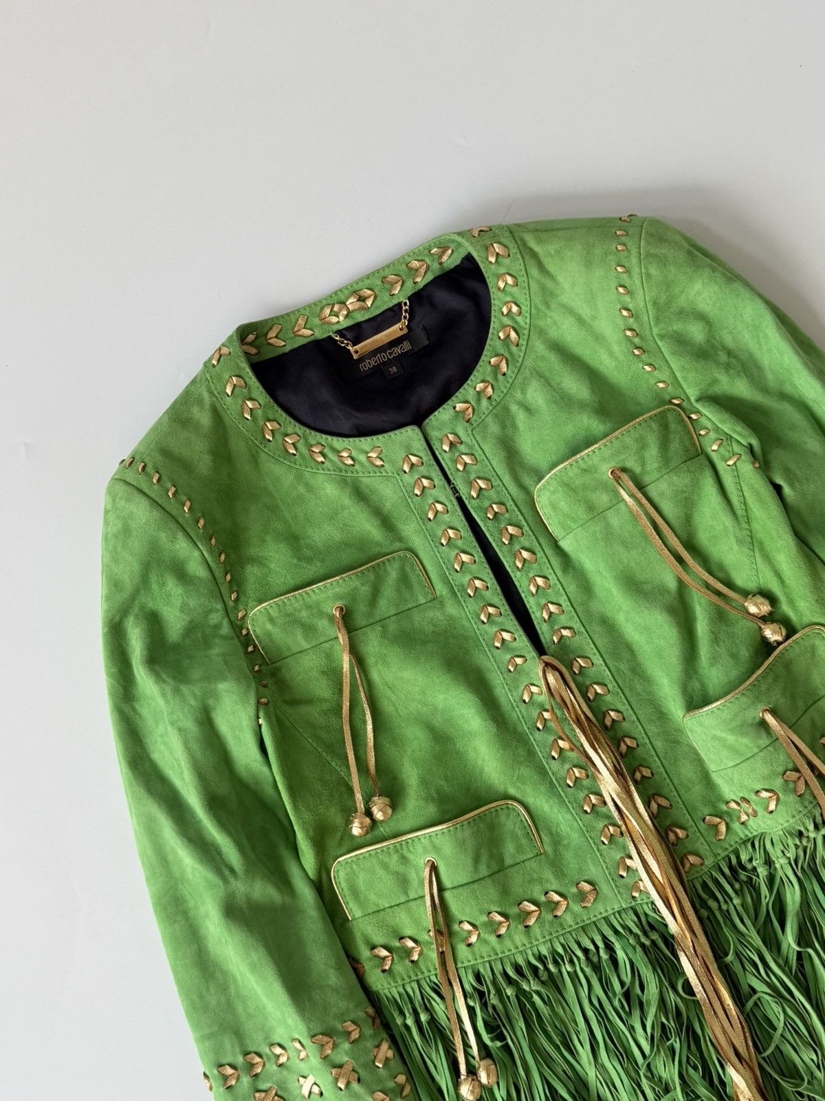 Roberto Cavalli Roberto Cavalli Green Suede Fringe Jacket Size XS / US 0-2 / IT 36-38 - 5 Thumbnail