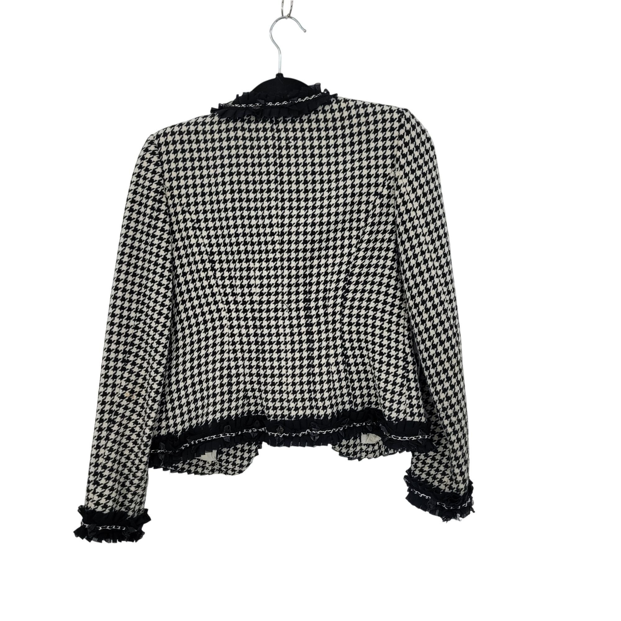 White House Black Market WHBM Womens Wool Blend Houndstooth Blazer Sz 2 Ruffle Chain Size XS / US 0-2 / IT 36-38 - 9 Thumbnail