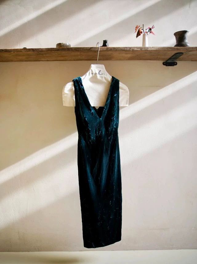 Jean Paul Gaultier JPG Vintage Blue Velvet Pleated Fitted Dress Size M / US 6-8 / IT 42-44 - 6 Thumbnail