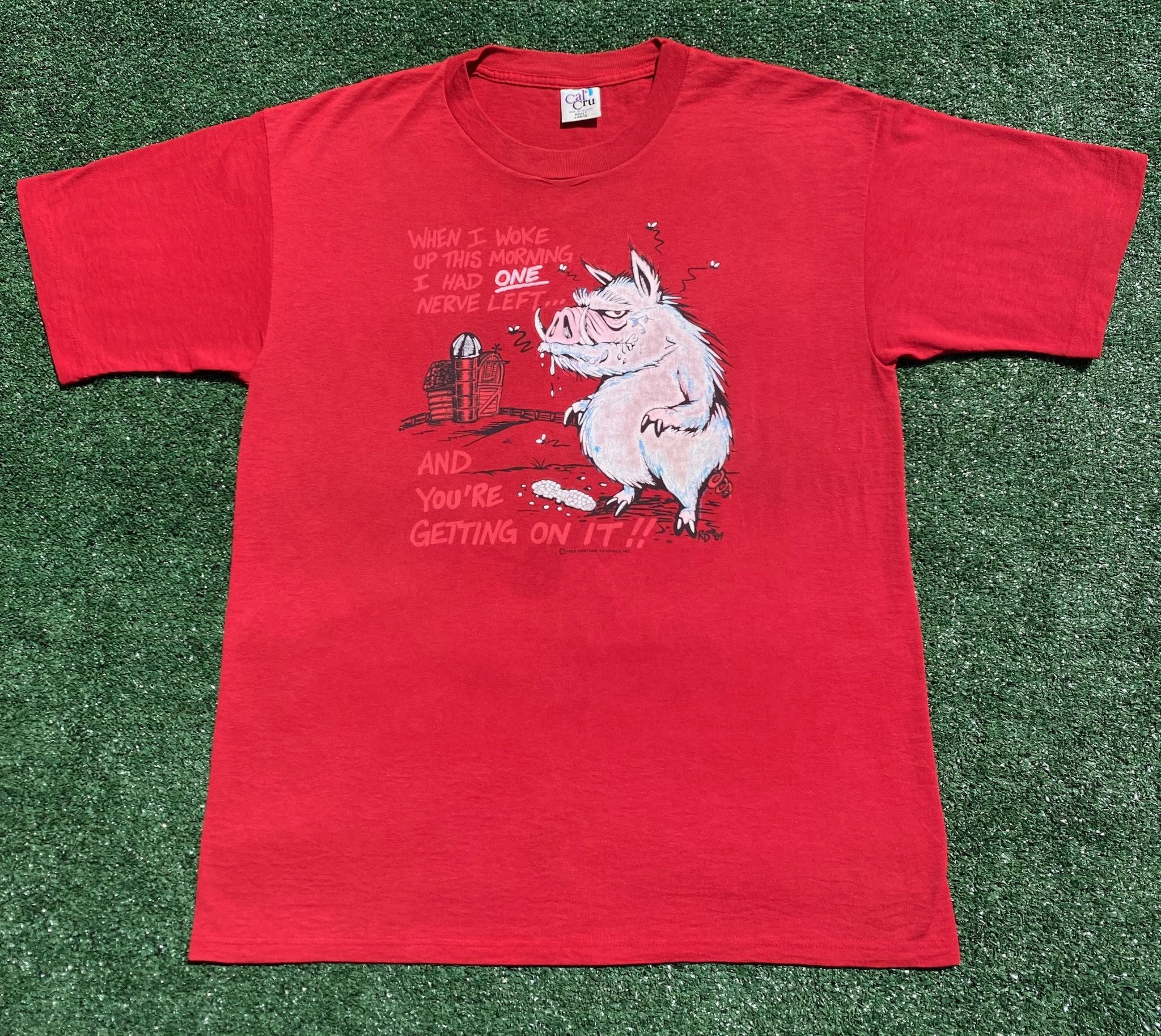 Vintage 80’s Humor On My Last Nerve Hog Red T-Shirt Men’s Size Large Size US L / EU 52-54 / 3 - 1 Thumbnail