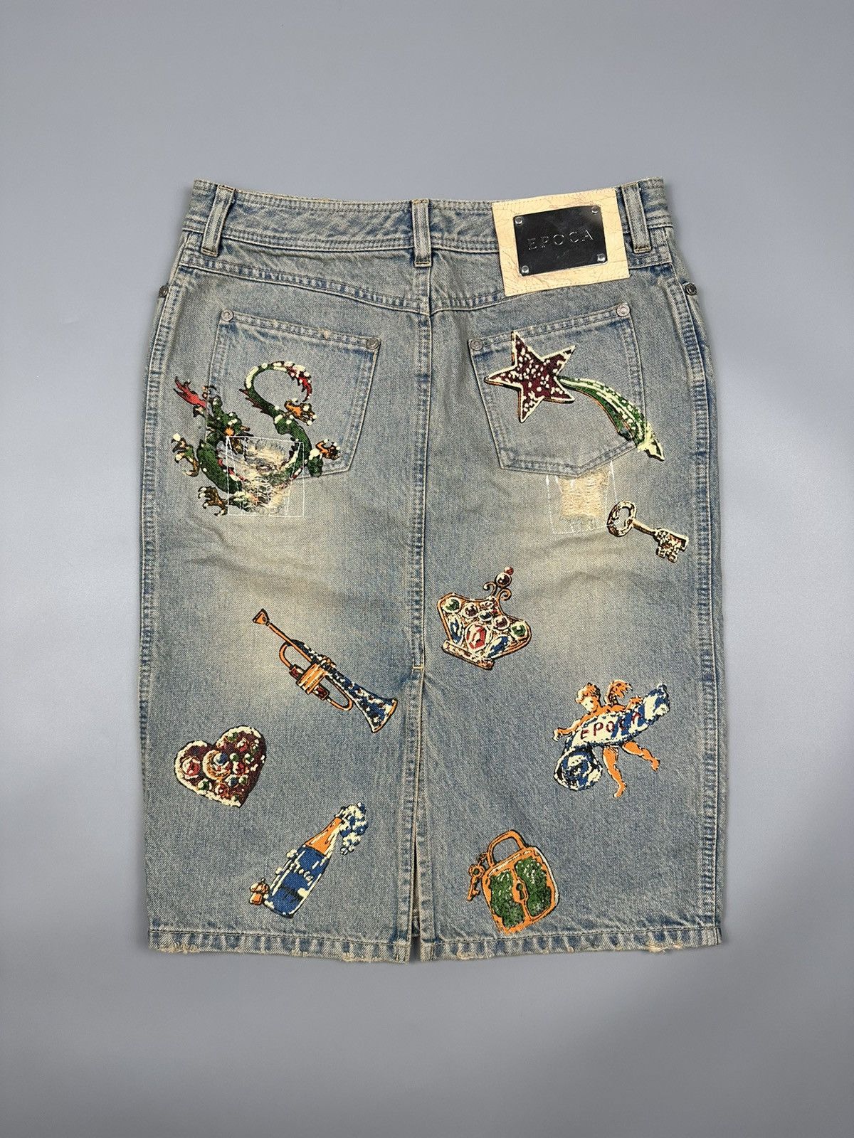 Le Grande Bleu (L.G.B.) Epoca Art Denim Midi Skirt Size 29" - 2 Thumbnail
