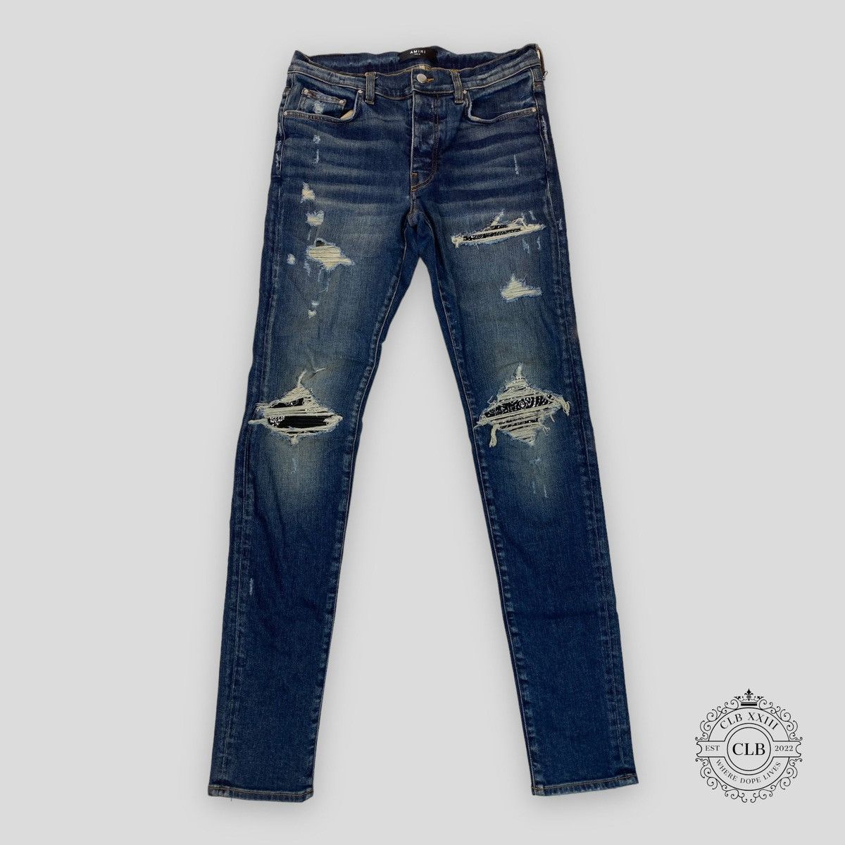 AMIRI MX1 BLACK BANDANA PATCH JEANS DEEP CLASSIC INDIGO