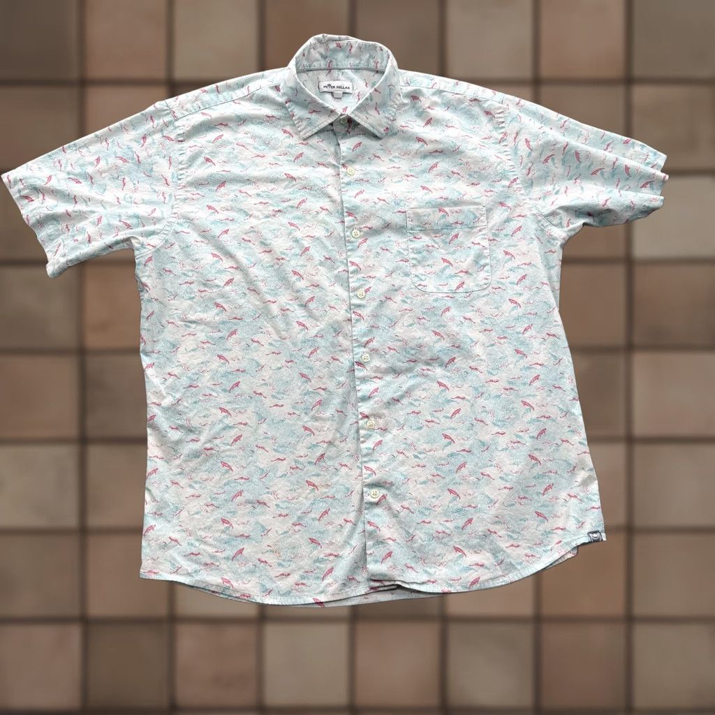 Peter Millar Peter Millar Shirt Mens Large Blue Fish Print Short Sleeve Button Up Stretch Size US L / EU 52-54 / 3 - 1 Thumbnail