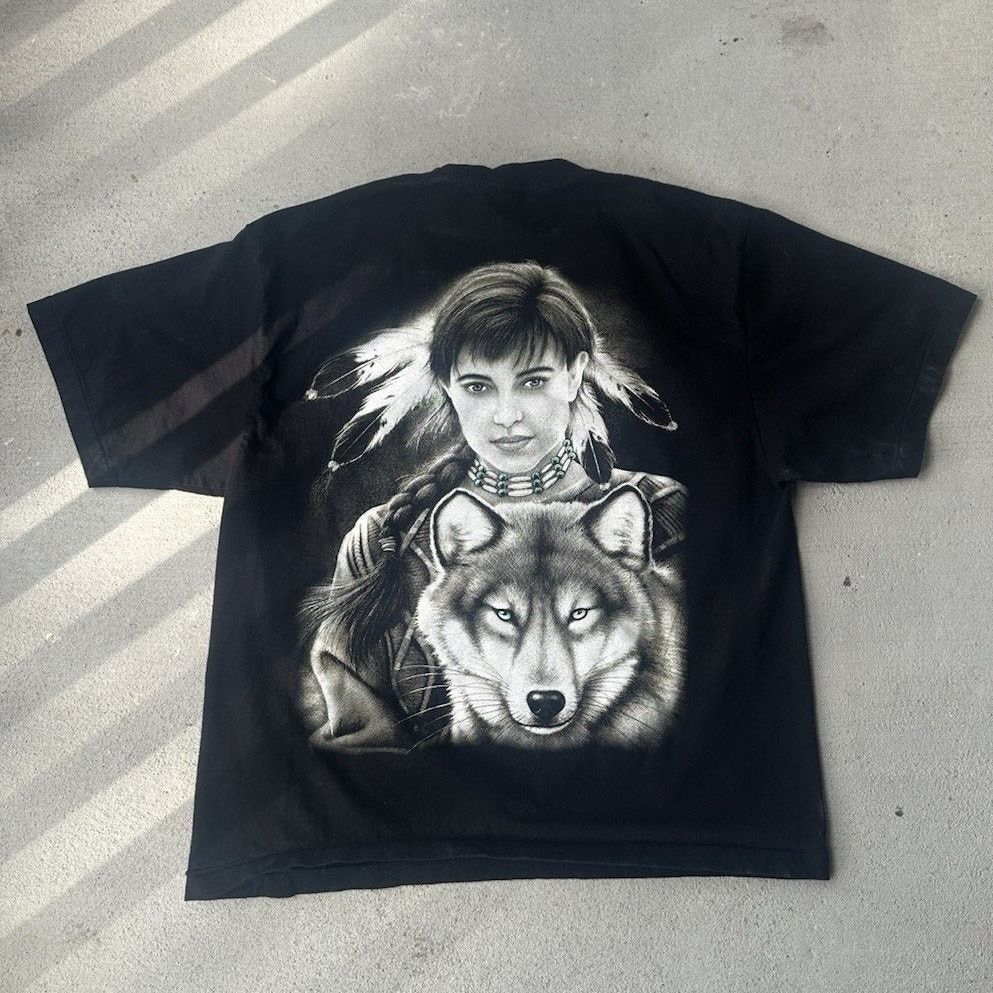 Vintage VTG 90s Rock Eagle Black Thailand TShirt XL Wolf Native Girl Size US L / EU 52-54 / 3 - 3 Thumbnail