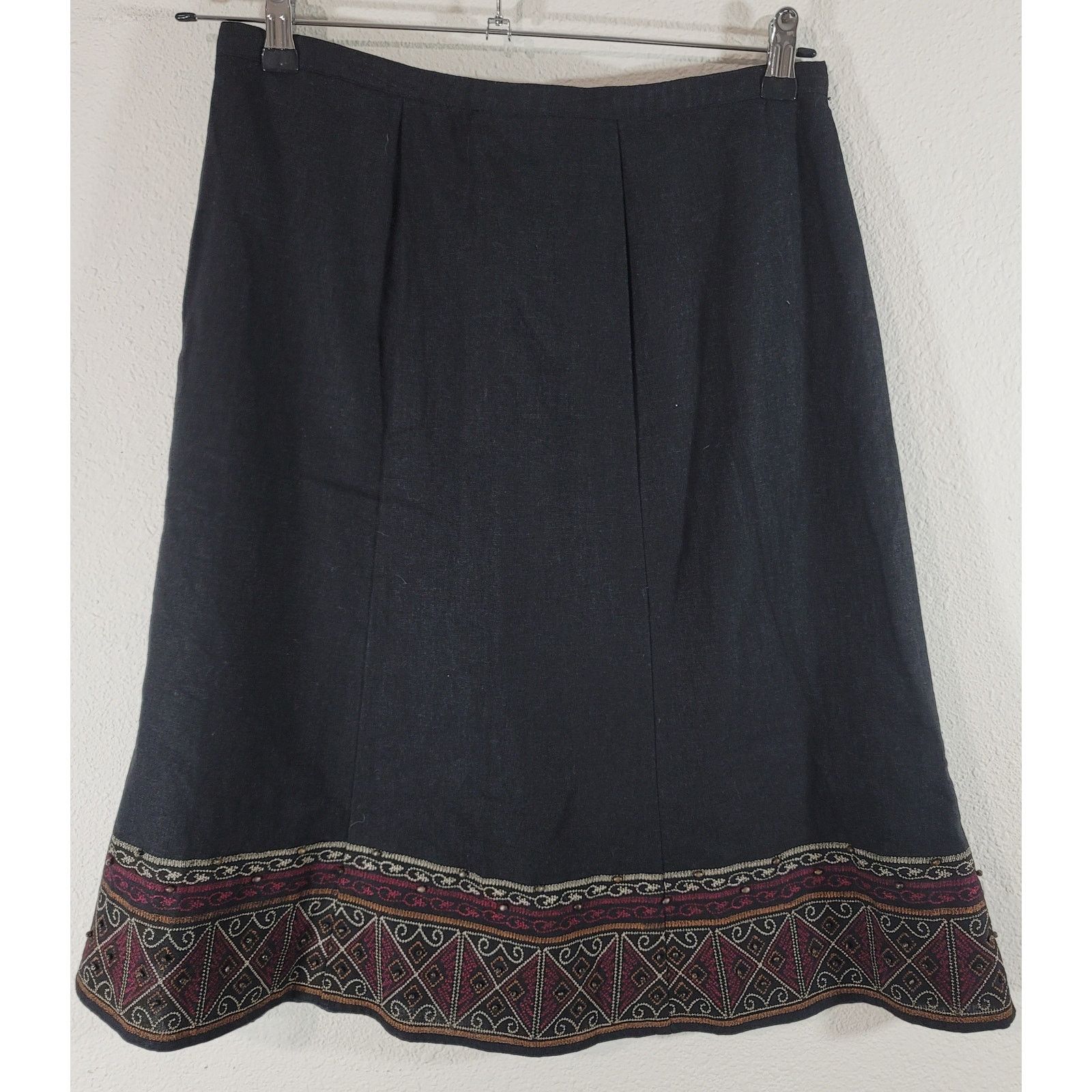 Other Multiples Black Embroidered Beaded A-Line Skirt PM Lined Size 31" - 3 Thumbnail