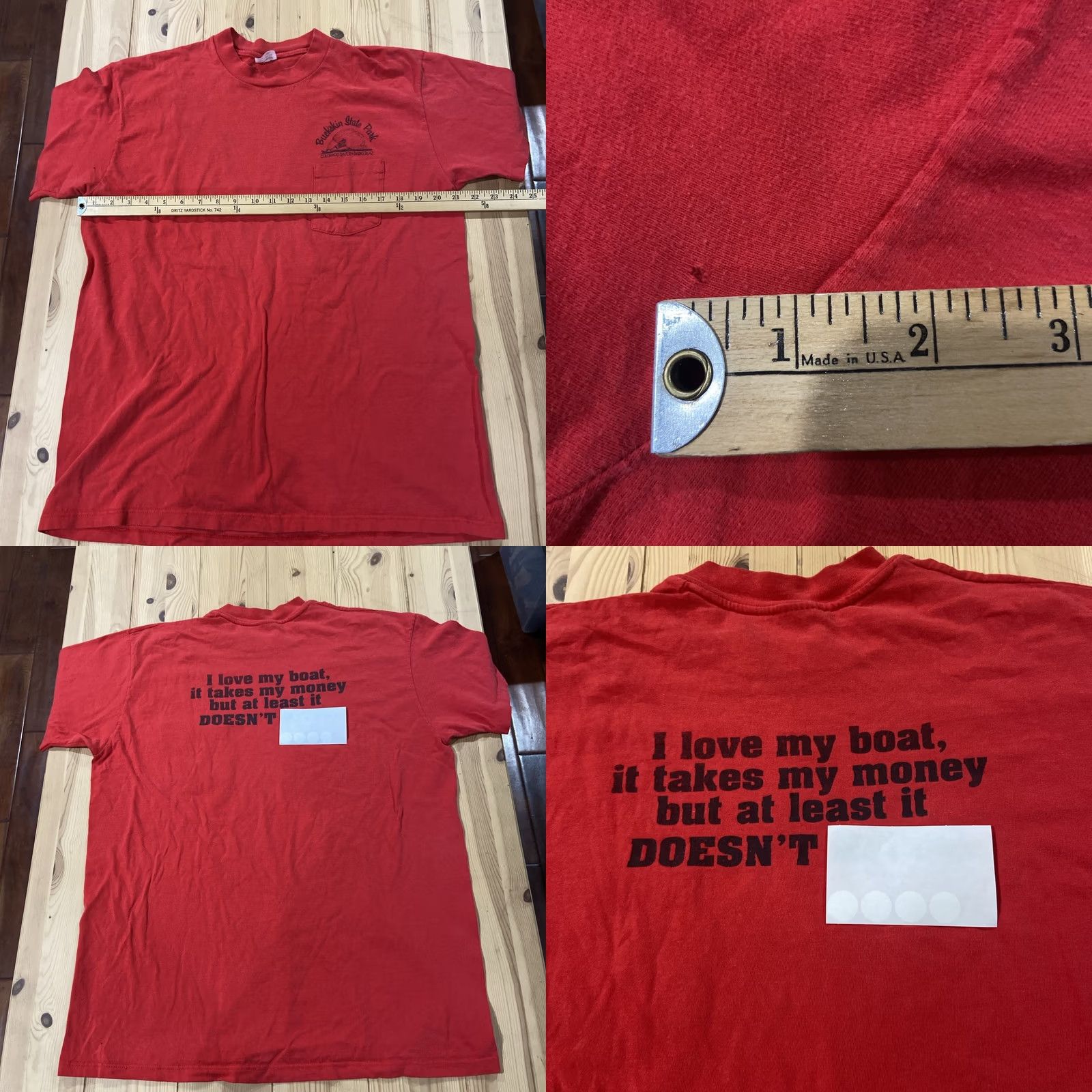Hanes VINTAGE Hanes T-Shirt Shirt XL Men Red I Love My Boat Funny State Park Arizona Buckskin 1990s USA Jet Skiing Beach Graphic Print Size US XL / EU 56 / 4 - 8 Thumbnail