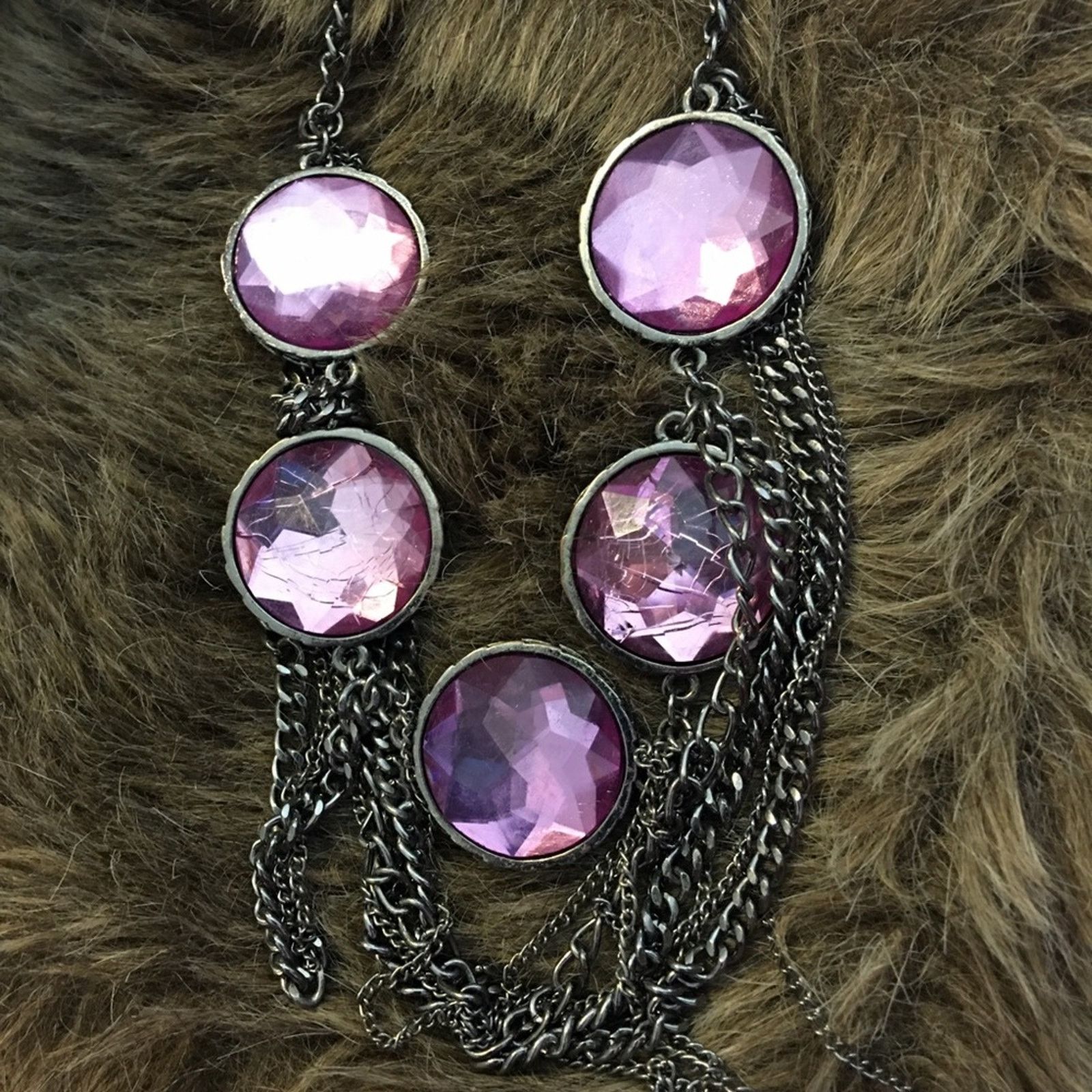 Jewelry Purple glass cabochon chrome chandelier necklace Size ONE SIZE - 6 Thumbnail