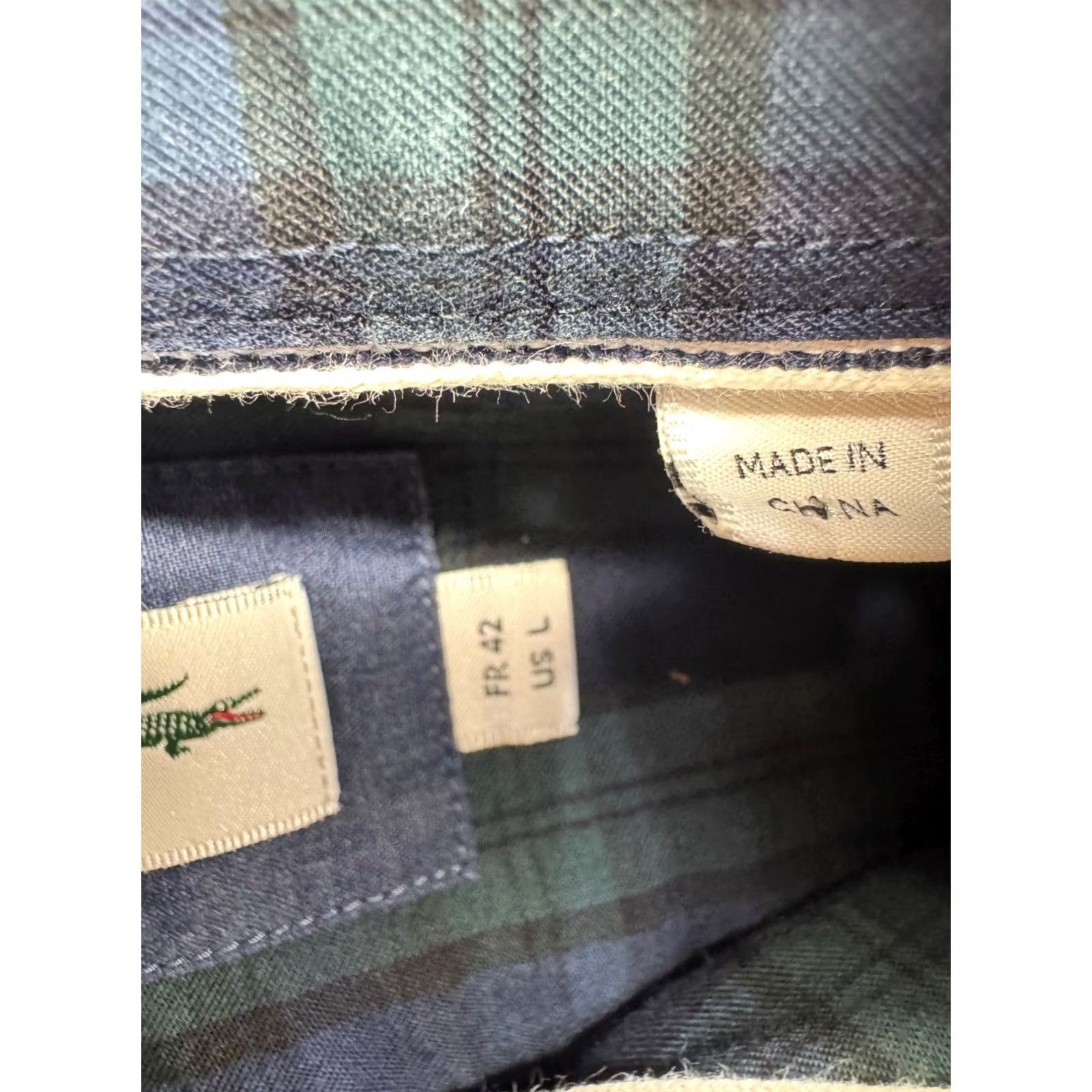 Lacoste Lacoste Plaid Shirt Button-Down Long Sleeve 100% Cotton Mens L Green Regular Fit Size US L / EU 52-54 / 3 - 3 Thumbnail