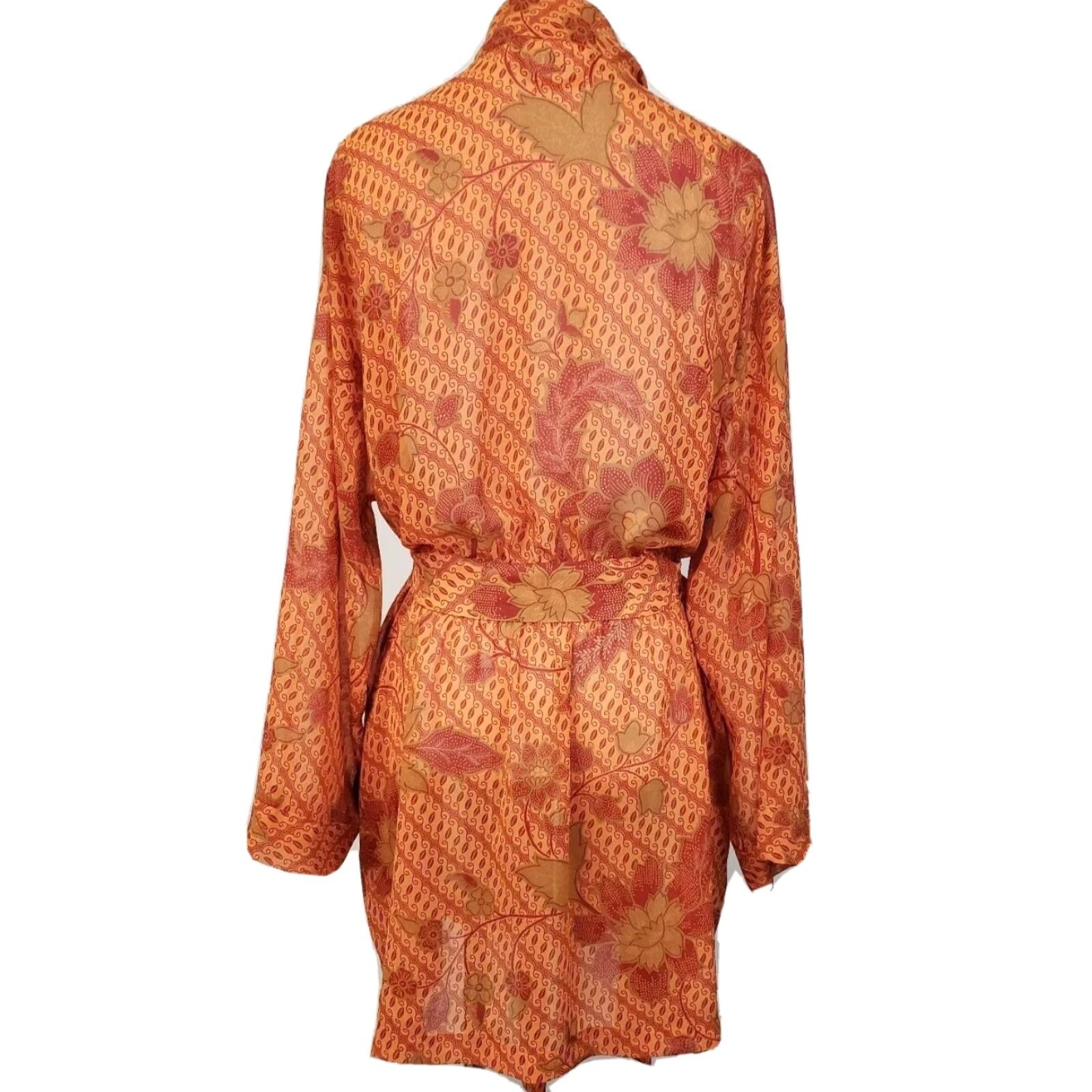 Victoria's Secret Victoria’s Secret Robe Women One Size Orange Floral Sheer Belted Pockets Kimono Loungewear Belted Lightweight Pockets OS Size ONE SIZE - 4 Thumbnail