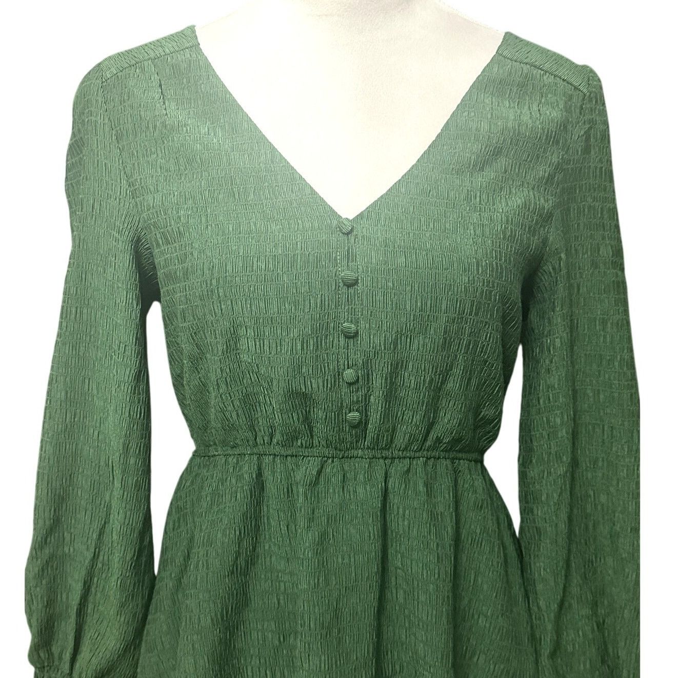 BB Dakota BB Dakota Mini Dress Textured Button Long Sleeve Green S Size S / US 4 / IT 40 - 3 Thumbnail