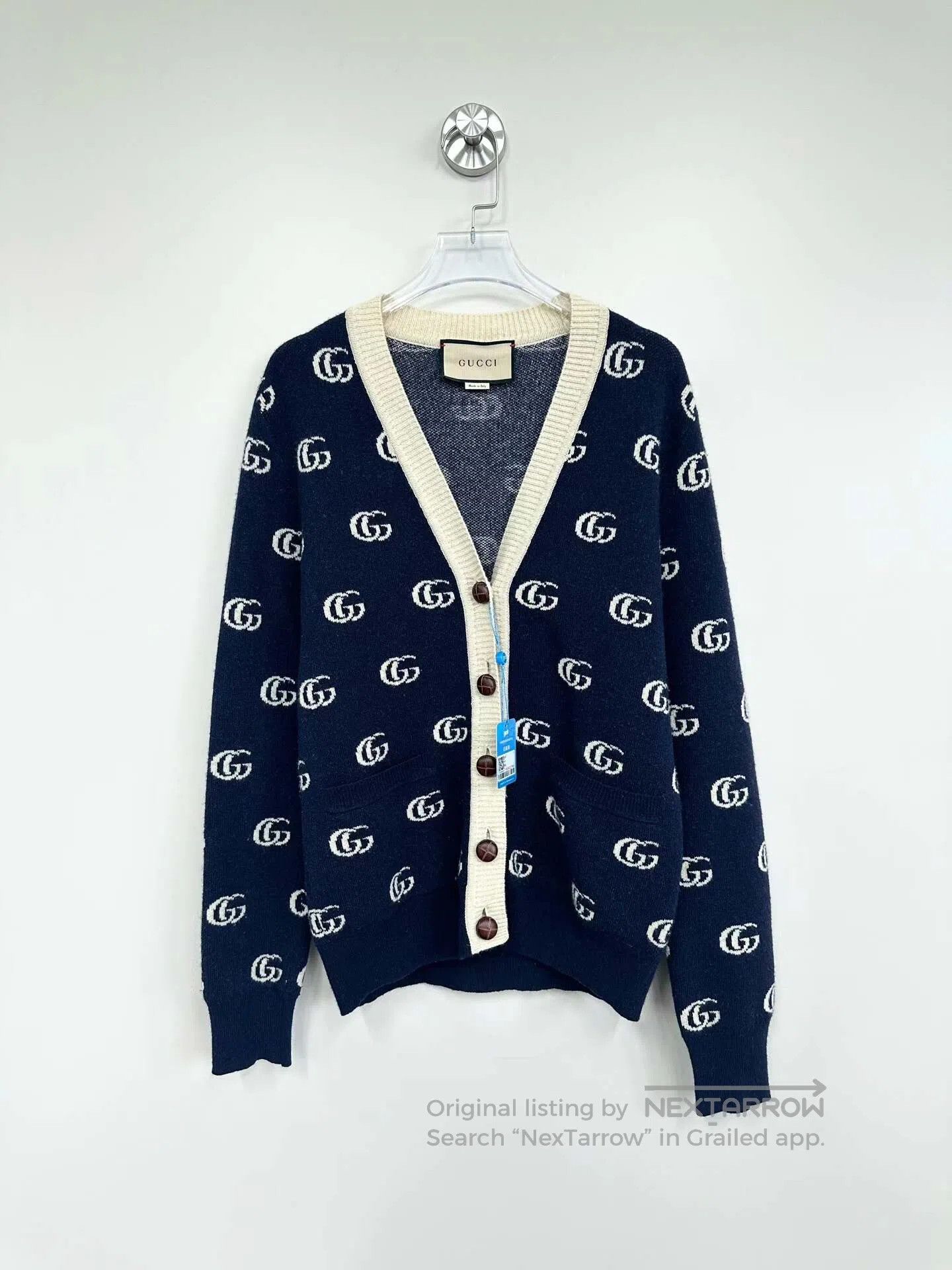 Gucci Guicci Dark blue double G full print logo wool knitted car Size XXS / US 00 / IT 34 - 1 Thumbnail