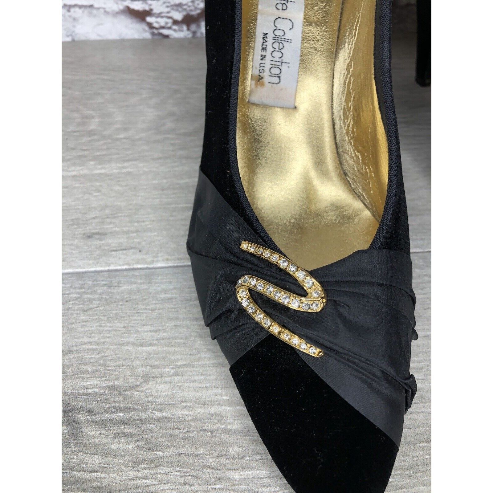 Other Private Collection Black Suede Rhinestone Pointed Toe Pumps Size US 9.5 / IT 39.5 - 23 Thumbnail