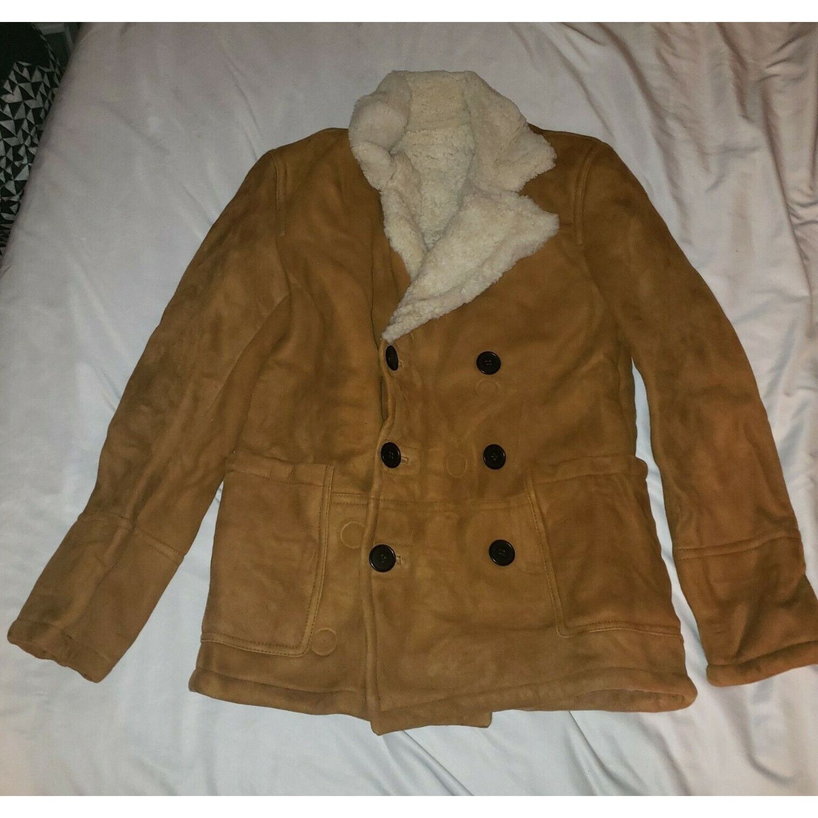 Sandro SANDRO Paris Mens Double Breasted Shearling Sheepskin Coat Size US S / EU 44-46 / 1 - 2 Thumbnail