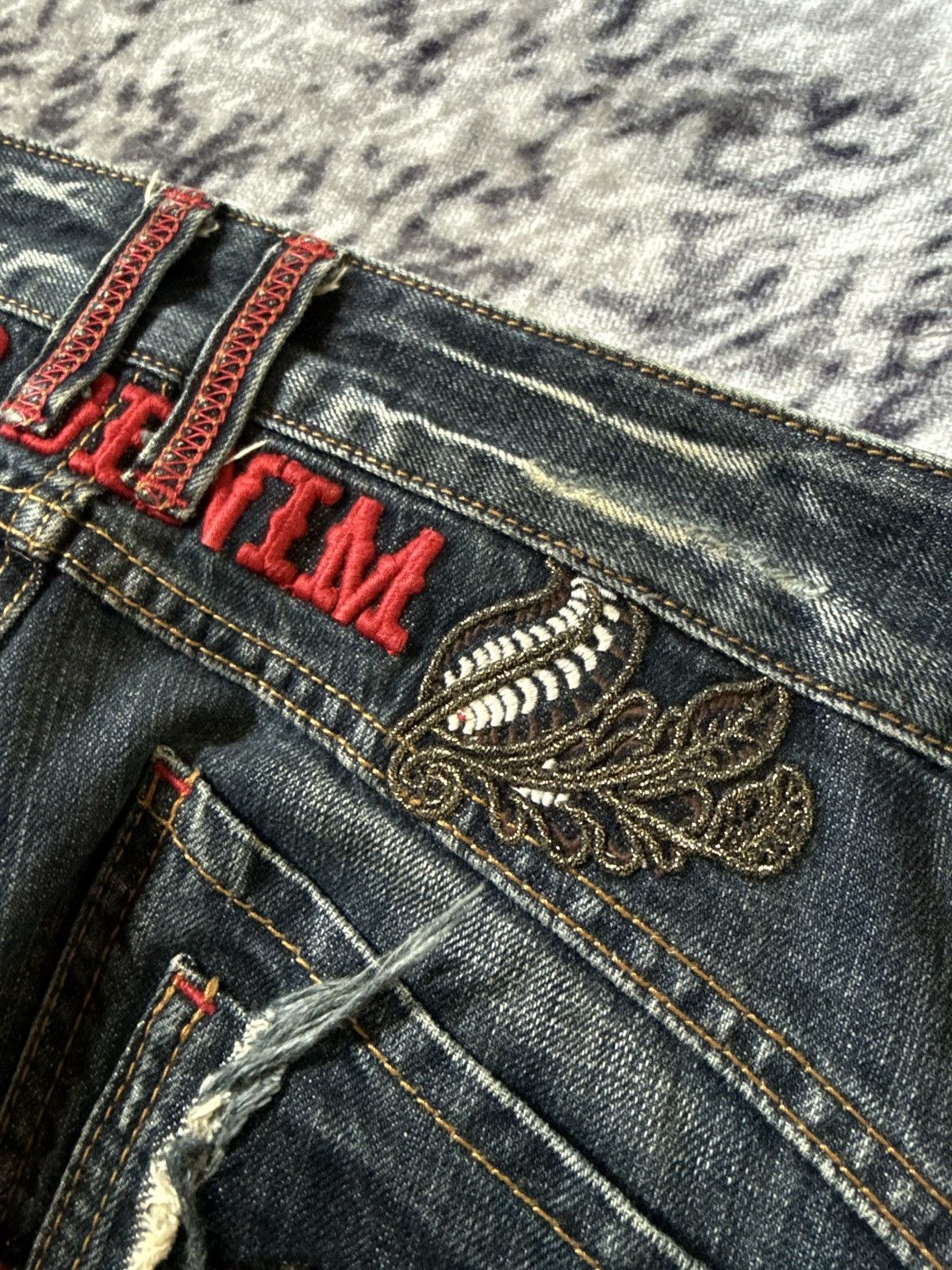 Japanese Brand Oririn Dr Denim Embroidered Flared Wide Leg Jeans Size US 34 / EU 50 - 6 Thumbnail