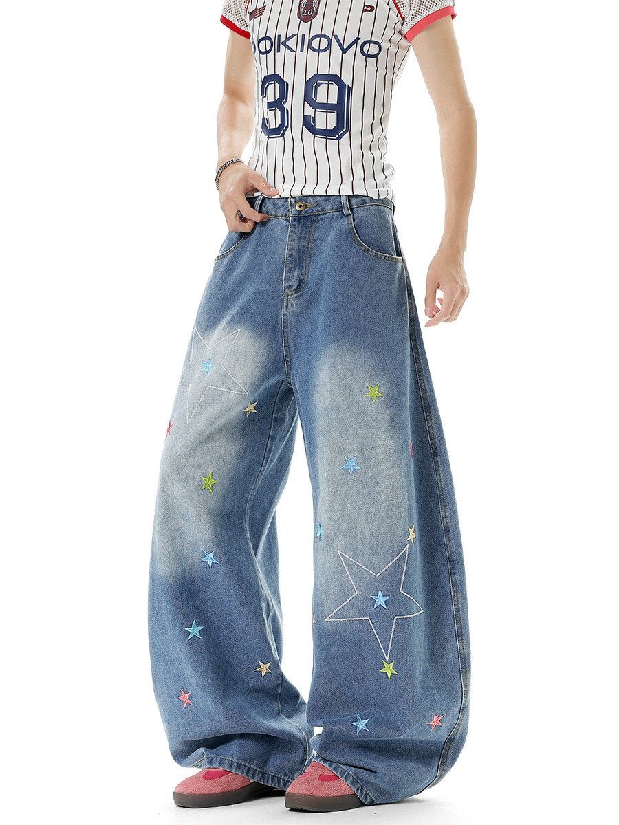 Japanese Brand Men's Star-Embroidered Wide-Leg Jeans Size US 32 / EU 48 - 1 Thumbnail