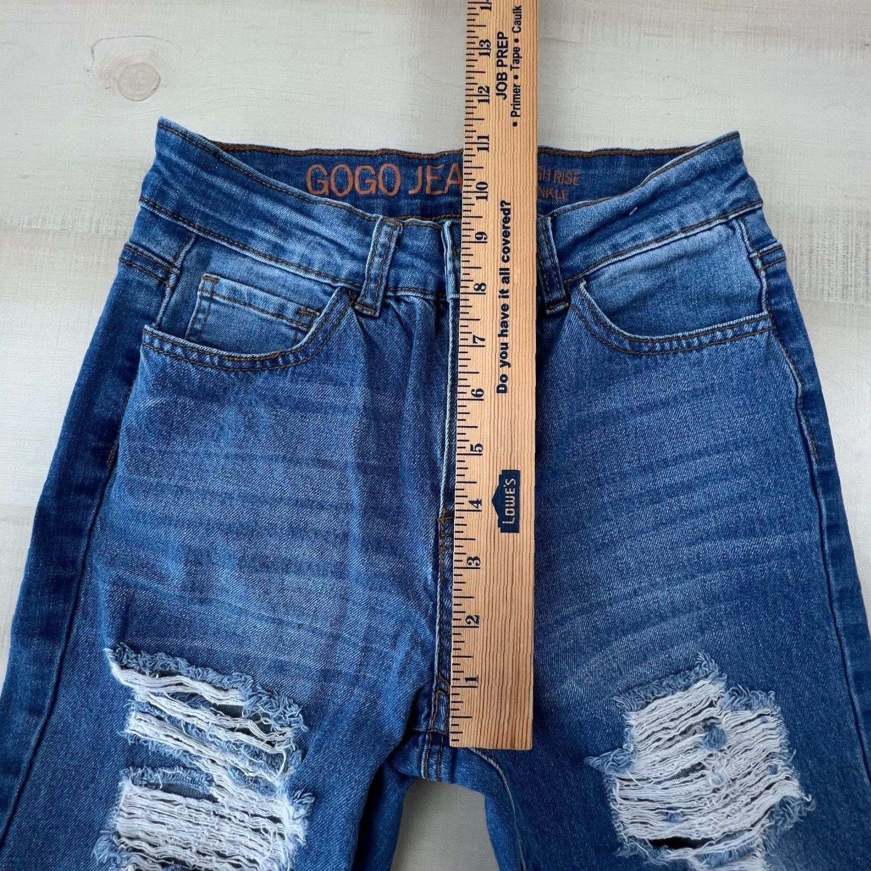 Vintage Gogo Women's Junior 5 Blue Distressed Skinny Jeans Ankle High Rise Denim Size 27" / US 4 / IT 40 - 7 Thumbnail