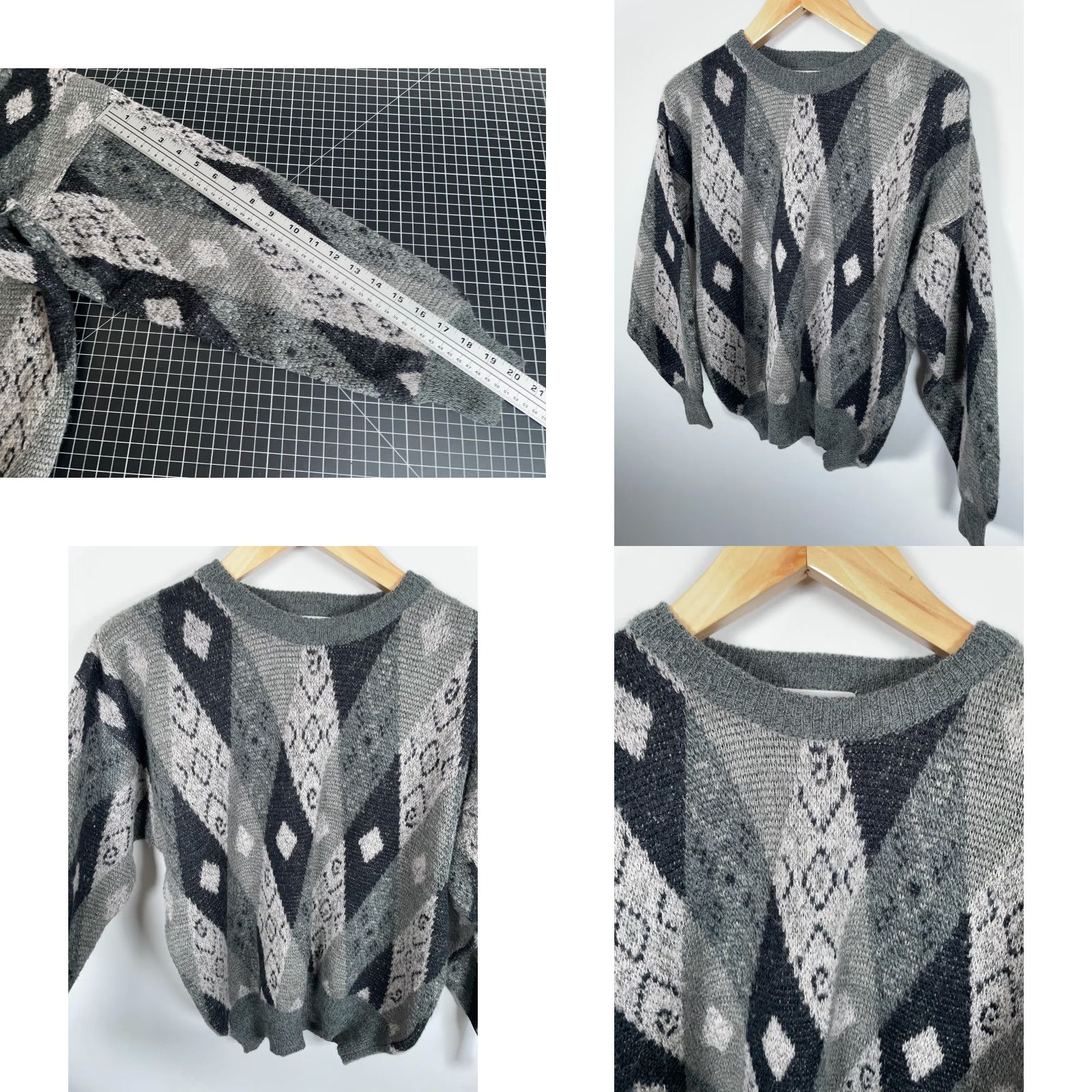 Vintage VINTAGE Brian MacNeil Sweater Men's Large Gray Diamond Pattern Fuzzy Wool Blend Knit Pullover Crew Neck Casual 90s Mens Size US L / EU 52-54 / 3 - 8 Thumbnail