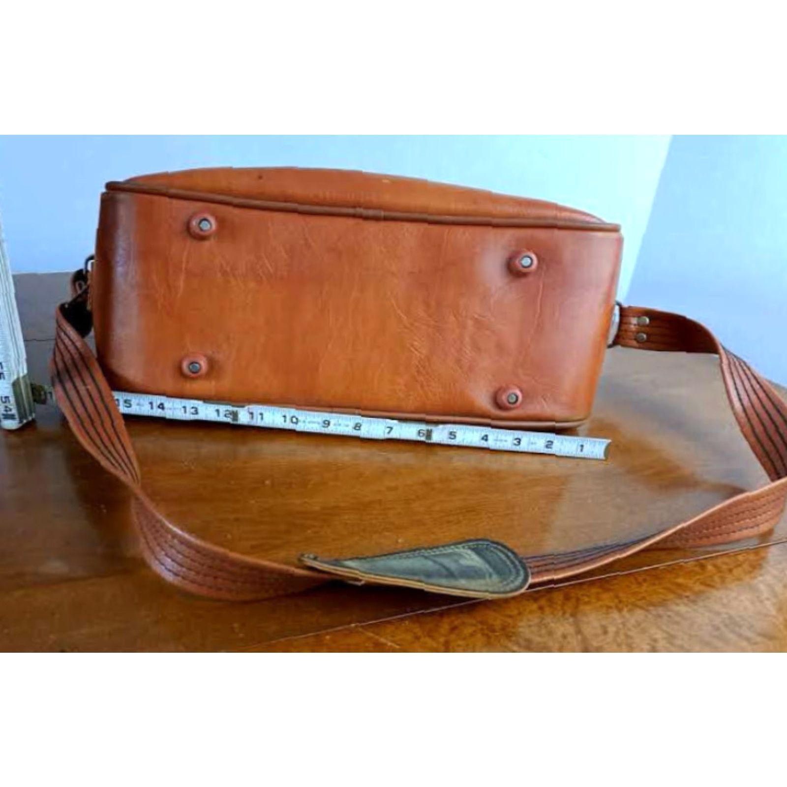 Sears VINTAGE Sears Brown Leather Travel Bag EUC Shoulder Bag Unisex Adults Medium 16x12x10 Travel Nylon Lining Buckle Zip Customized DB Cooper Pattern Size ONE SIZE - 5 Thumbnail