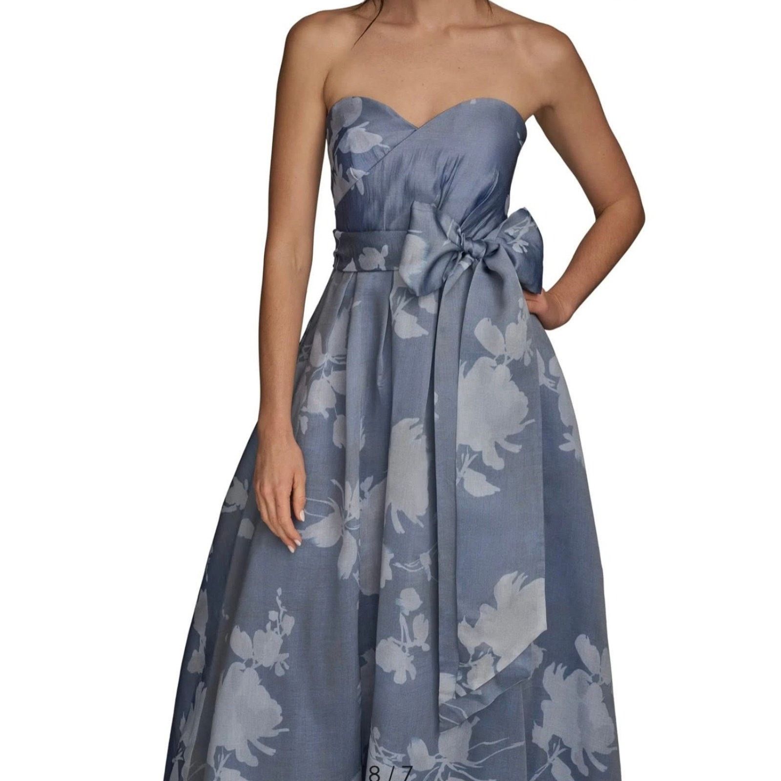 Donna Karan Donna Karan New York Women's Blue Floral Print Strapless 6 Size M / US 6-8 / IT 42-44 - 1 Thumbnail
