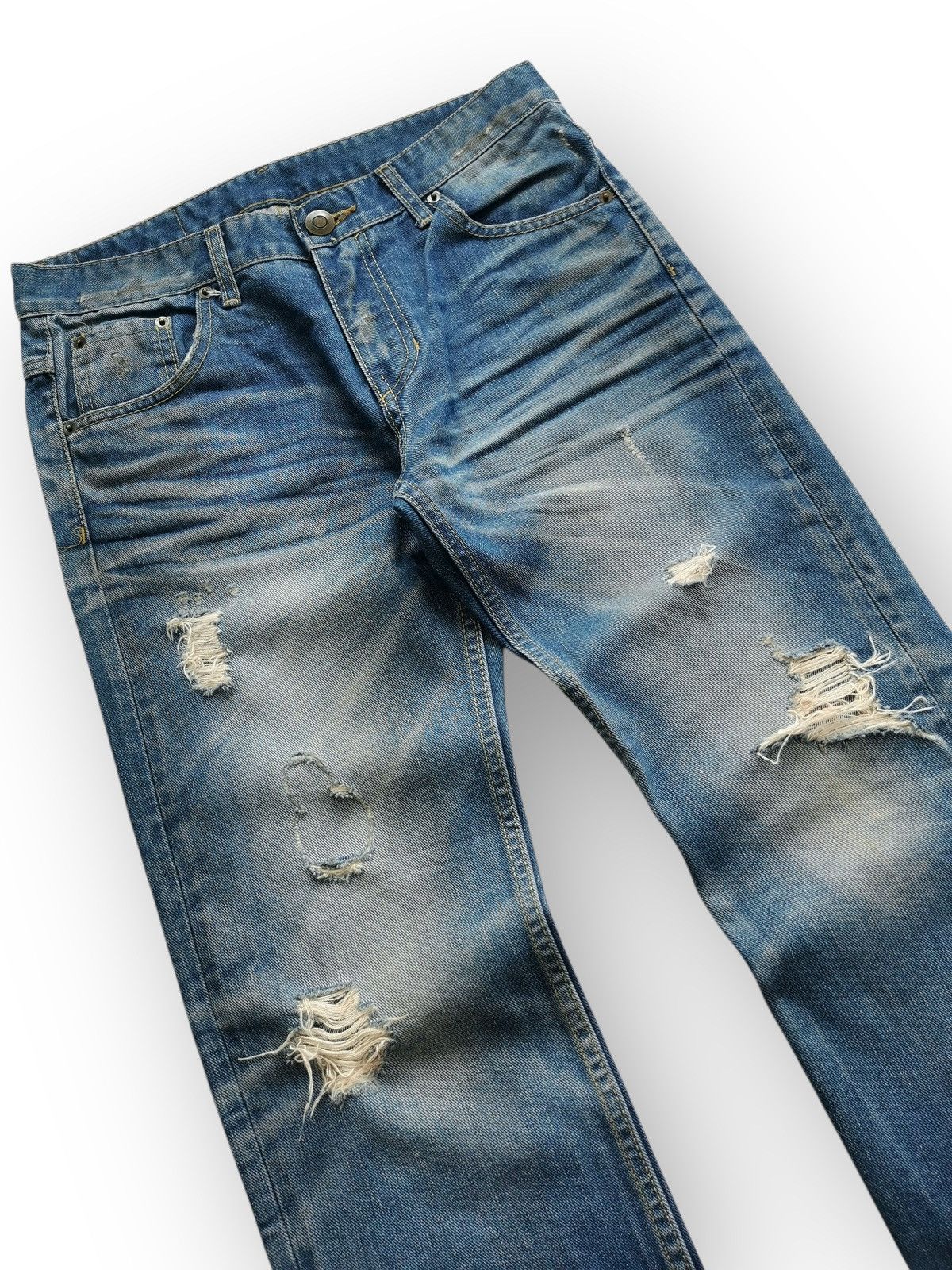 Vintage Blue Factory Washed Blue Distressed Denim Jeans Size US 30 / EU 46 - 3 Thumbnail