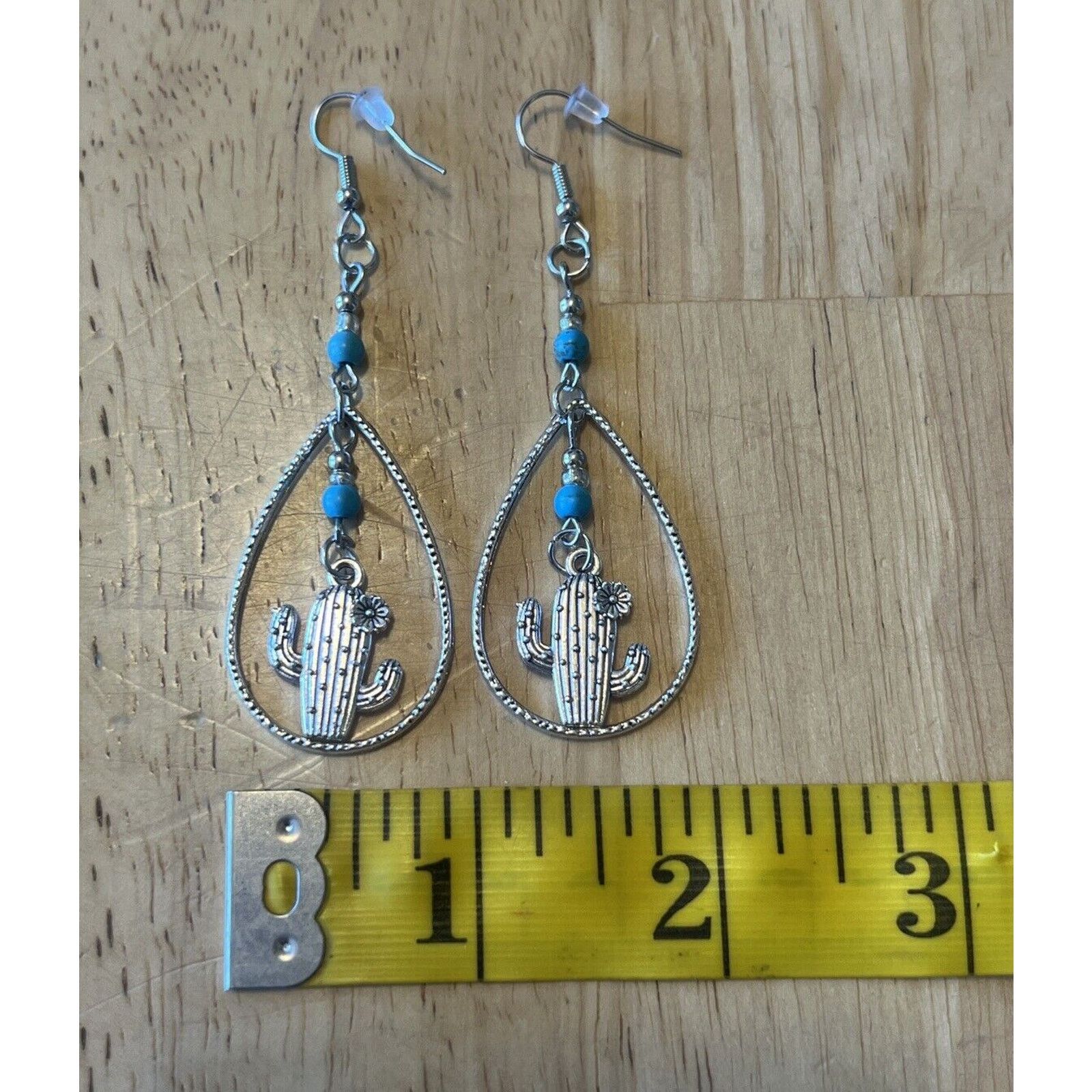 Other Silver Tone Earrings with Turquoise Glass Beads with Cactus Size ONE SIZE - 3 Thumbnail