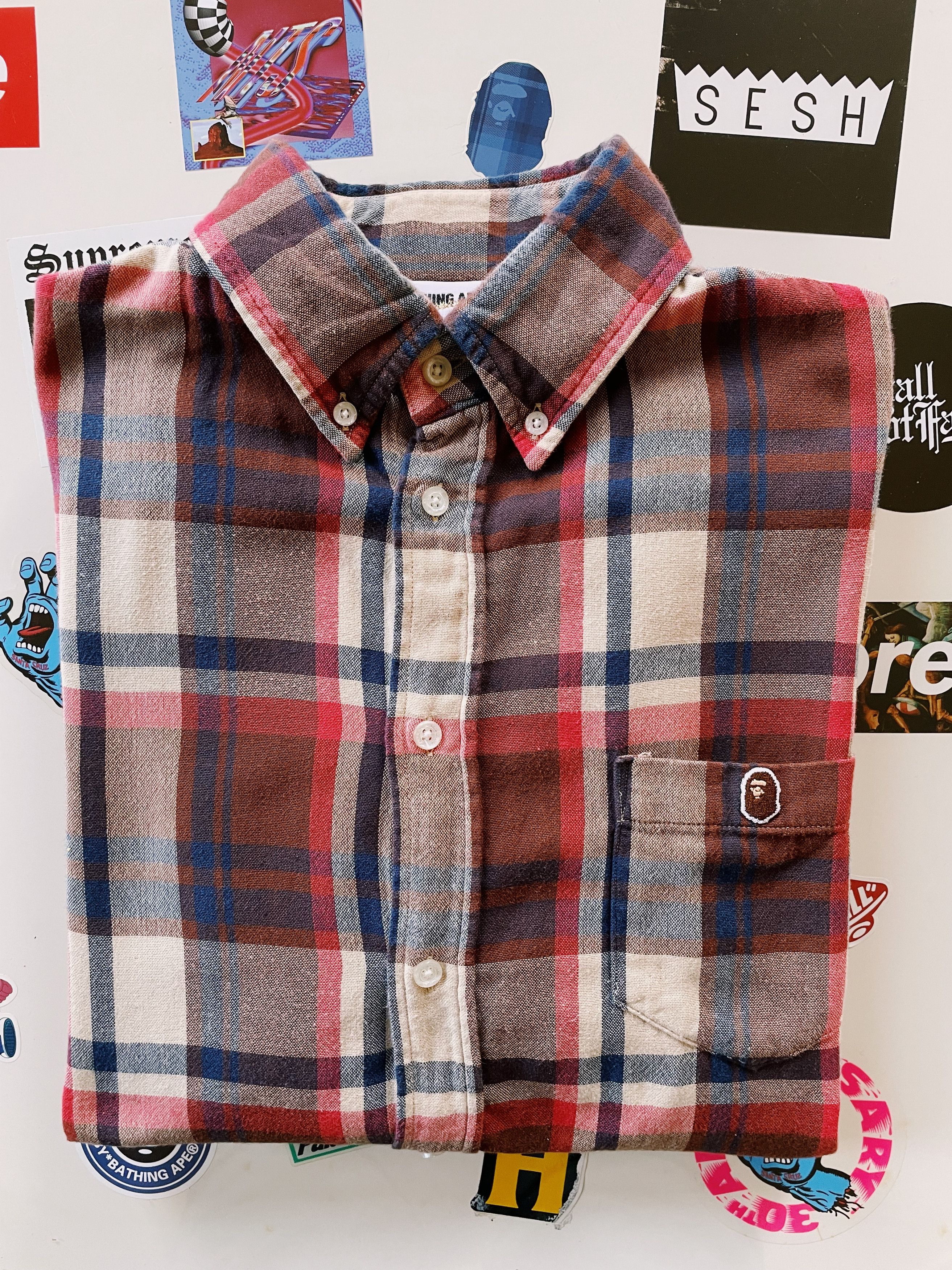 Bape × Nigo × Vintage Vintage Bape Lovegene Check Plaid Flannel Longsleeve Shirt Size US XL / EU 56 / 4 - 8 Thumbnail