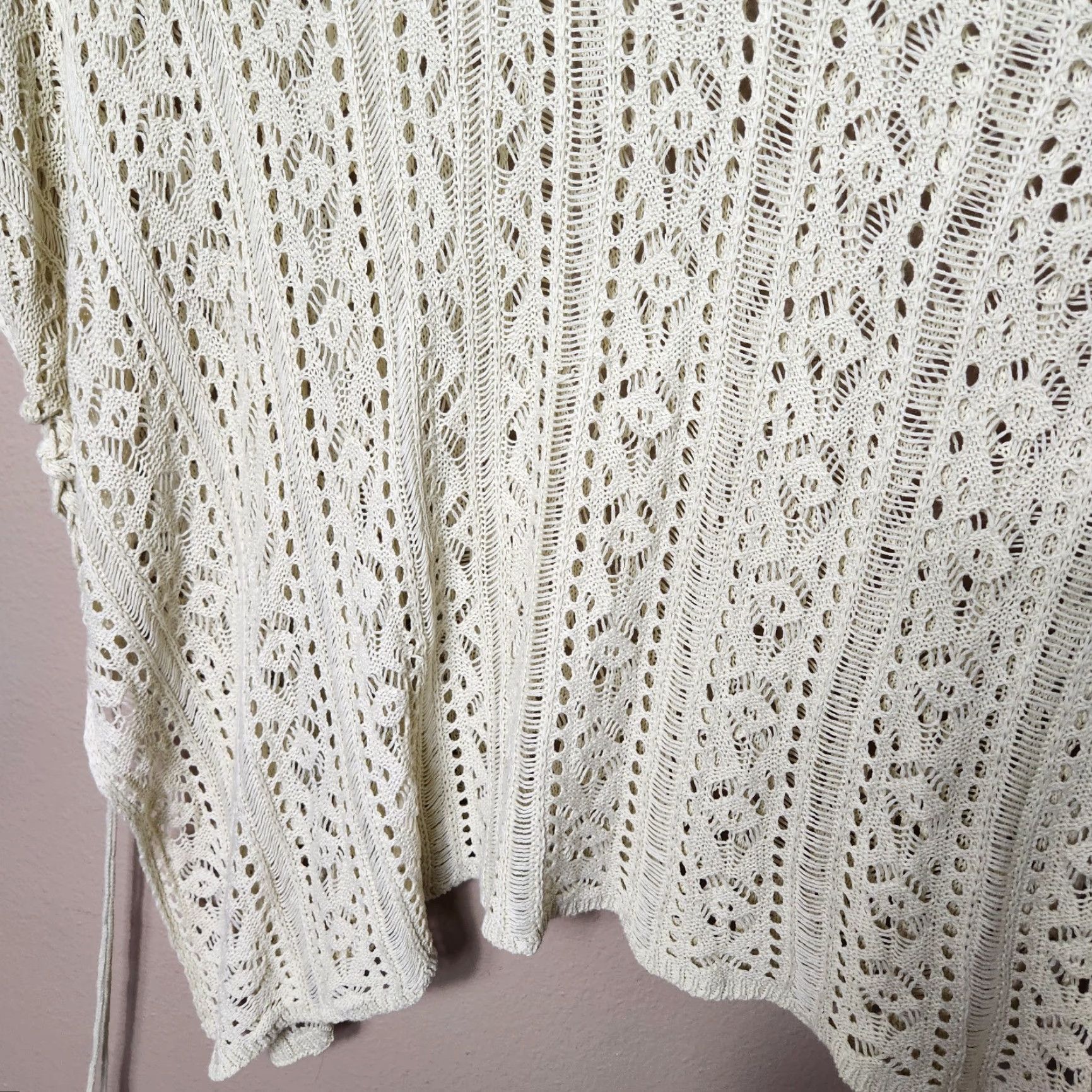 Vintage Womens Ivory Crochet Side Tie Open Knit Boho Cover Up | M | Blouse Tunic Beach Bohemian Travel Casual Womens Size M / US 6-8 / IT 42-44 - 4 Thumbnail
