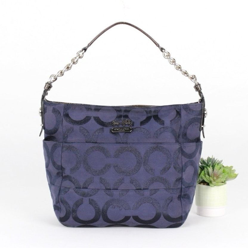 Coach Coach Navy Blue Glitter Signature Canvas Shoulder Bag Size ONE SIZE - 1 Thumbnail