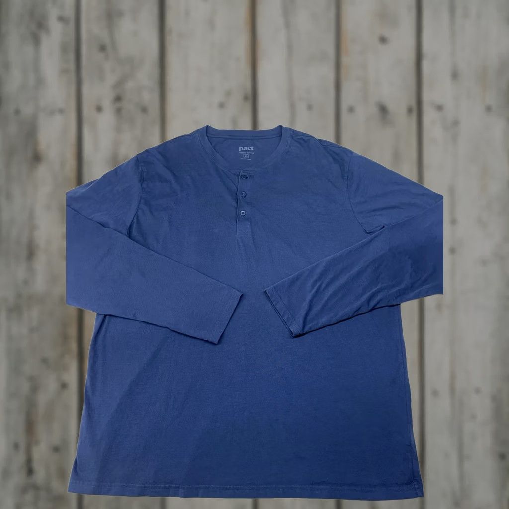 Vintage Pact Organic Henley Shirt Mens Large Long Sleeve Dark Grey Crew Neck Cotton Shirt Regular Fit All Seasons Button Accent Outdoor Nature Size US XL / EU 56 / 4 - 1 Thumbnail