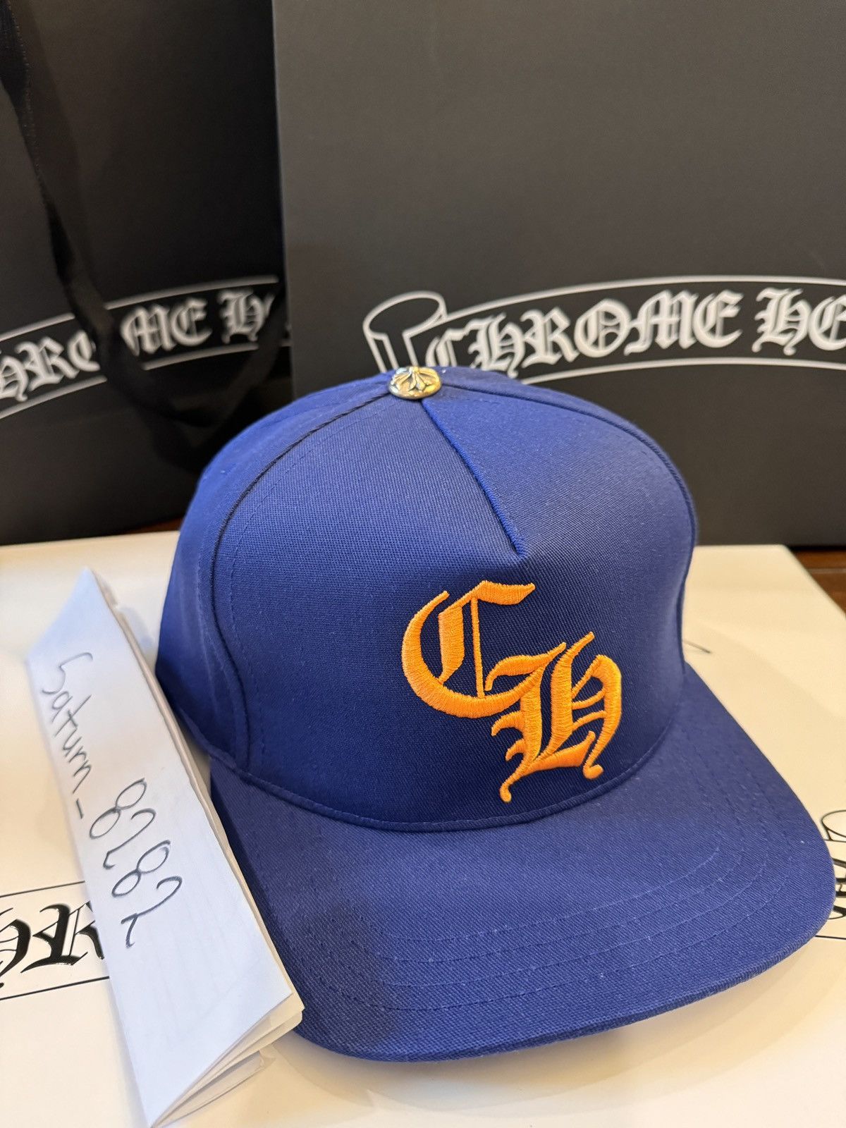Chrome hearts hat ch baseball 5 panel blue gold